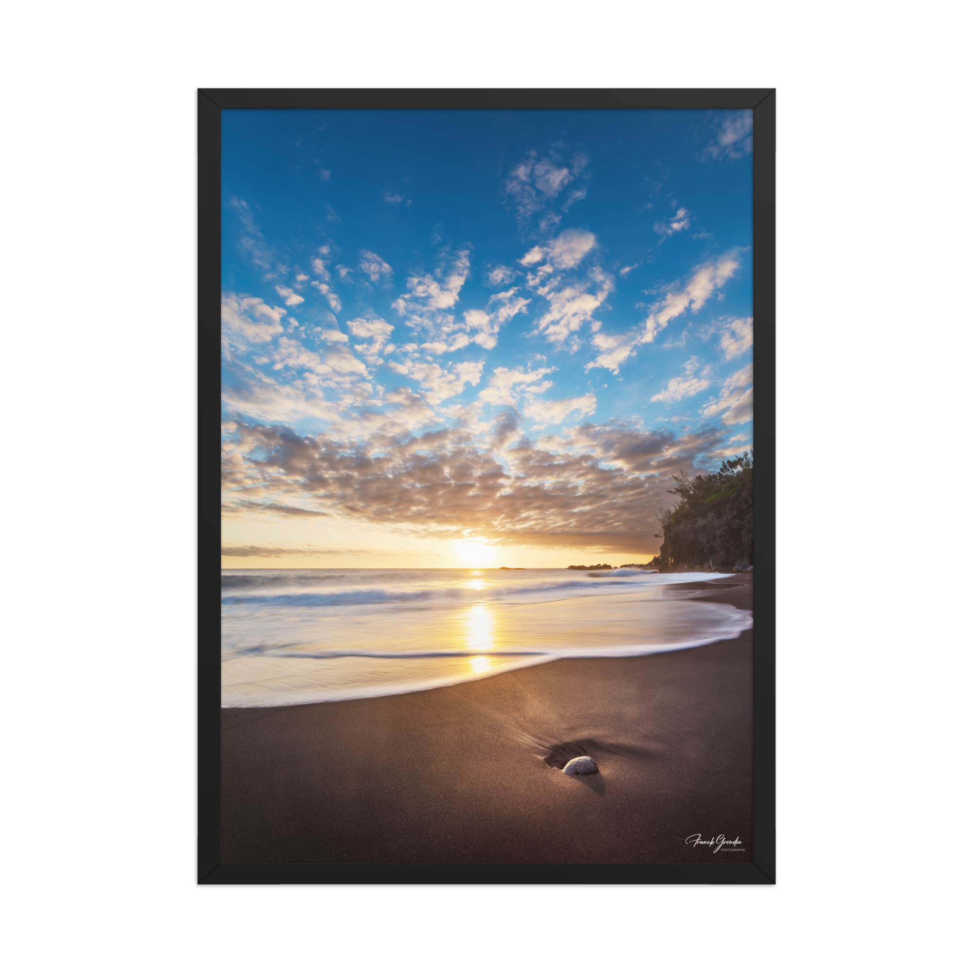 Affiche de La Réunion Coucher de Soleil sur le Ti Sable 50 × 70 cm / Noir - photographie Franck Grondin