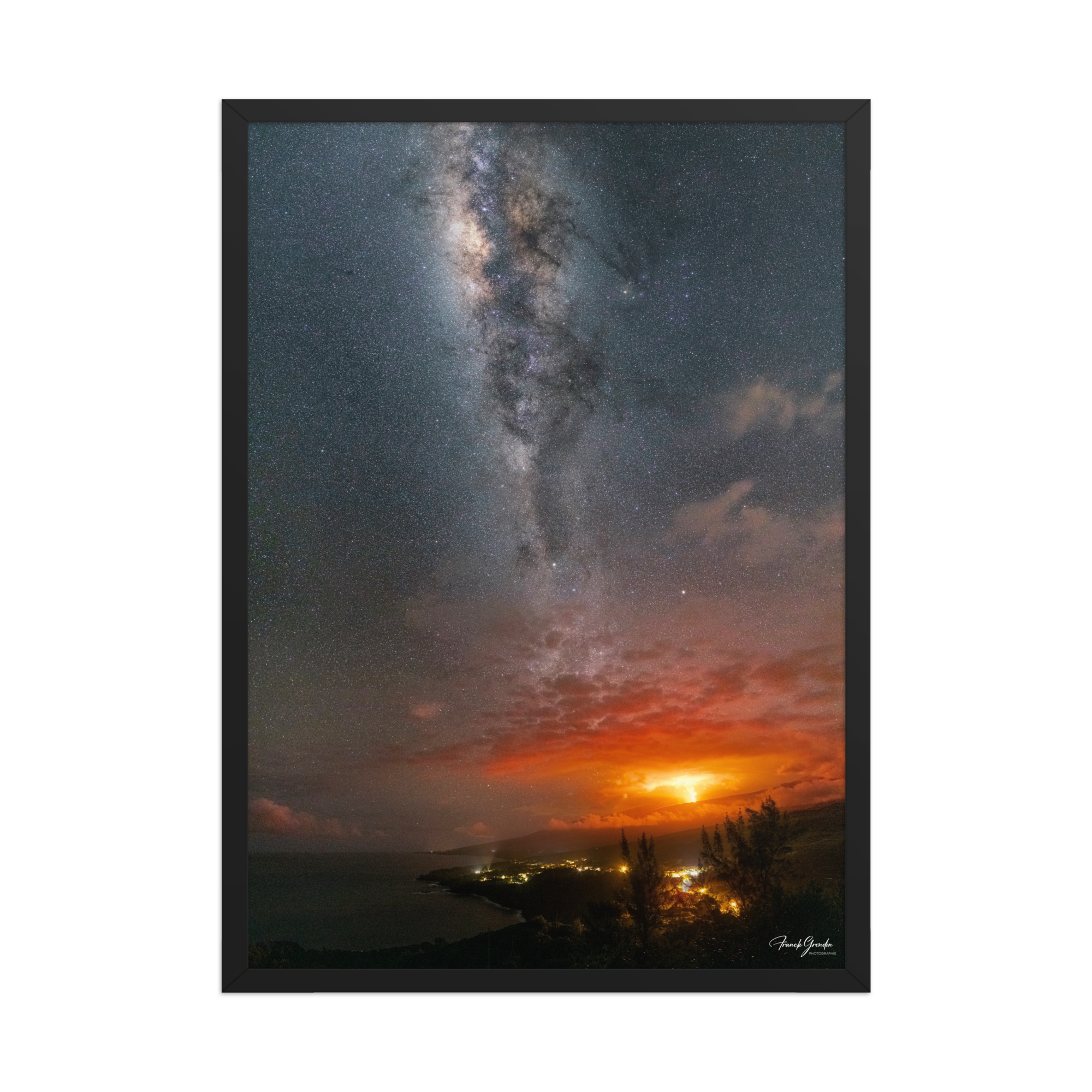 Affiche de La Réunion La Fournaise sous la Voie Lactée 50 × 70 cm / Noir - photographie Franck Grondin