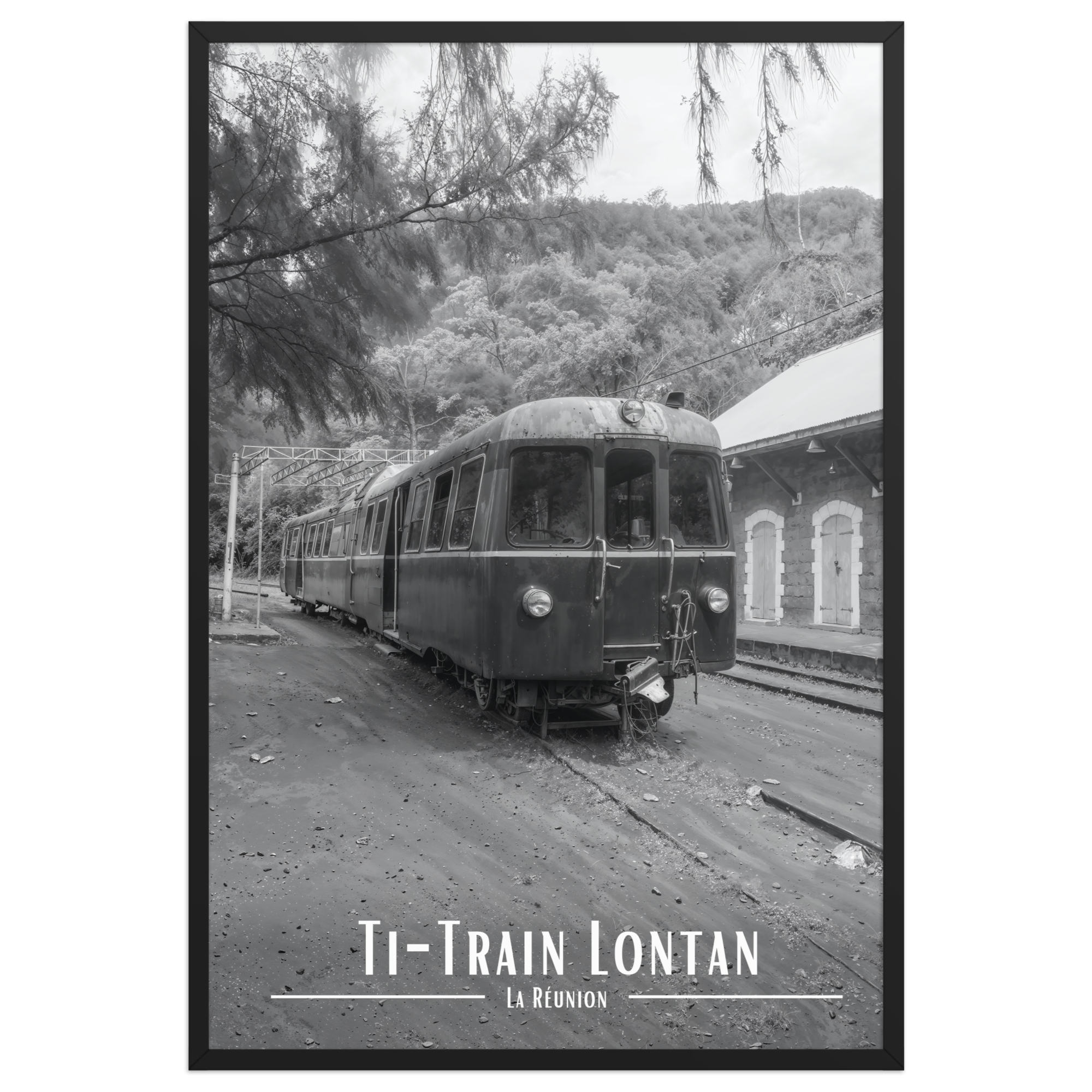 Affiche de La Réunion Ti-Train Lontan Noir & Blanc 61 × 91 cm / Noir - Univile