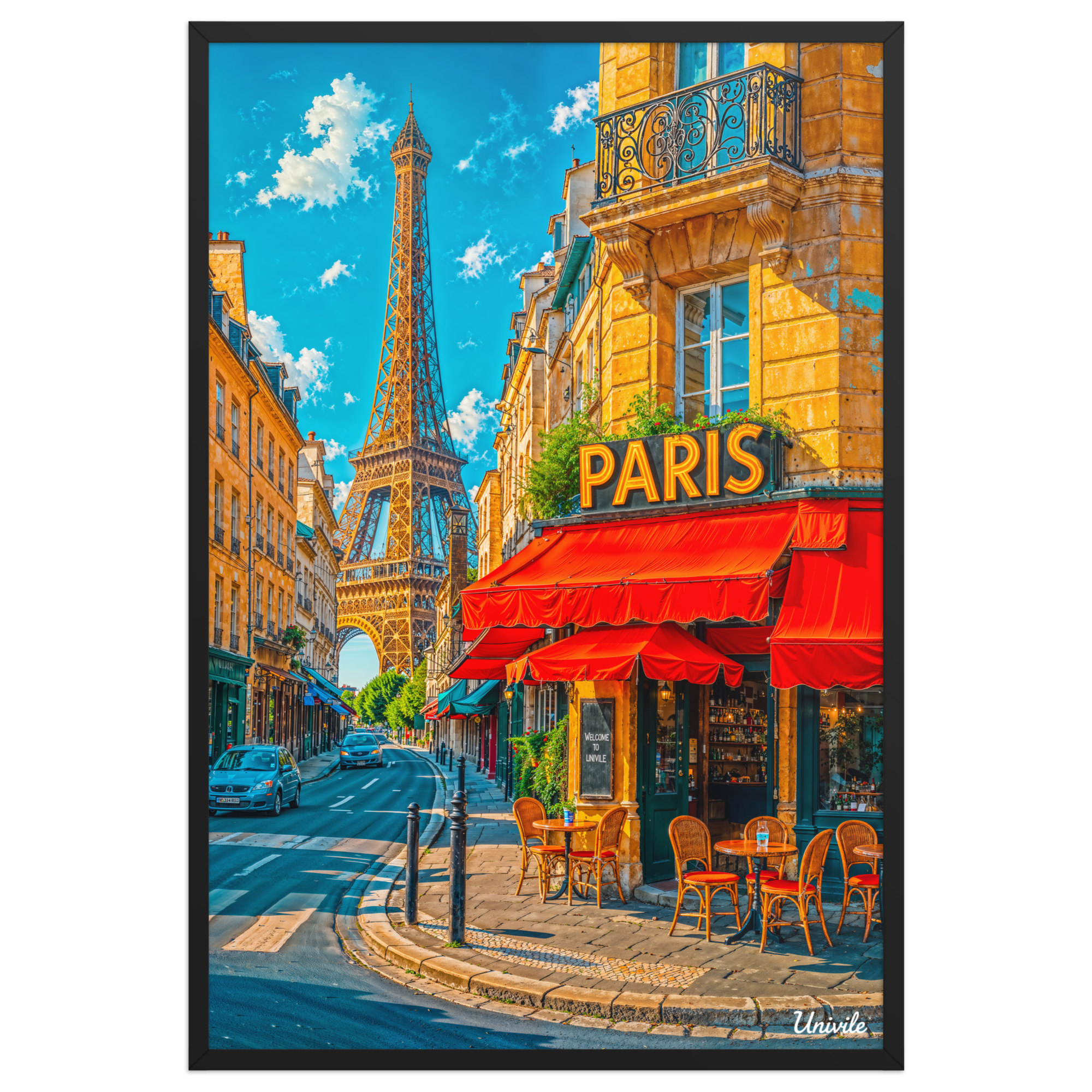 Affiche de Paris Café & Tour Eiffel 61 × 91 cm / Noir - Univile