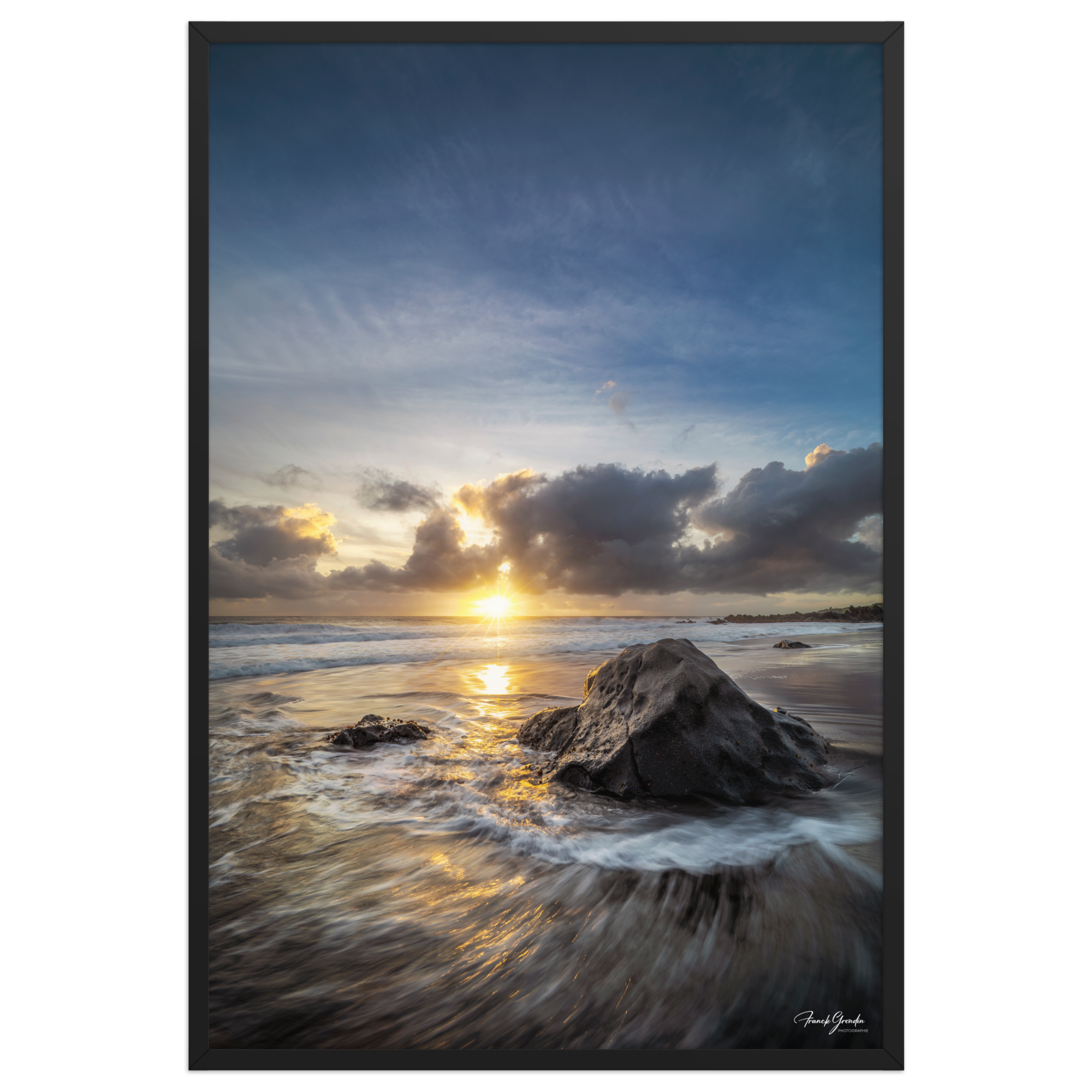 Affiche de La Réunion Coucher de Soleil sur Bois Blanc 61 × 91 cm / Noir - photographie Franck Grondin