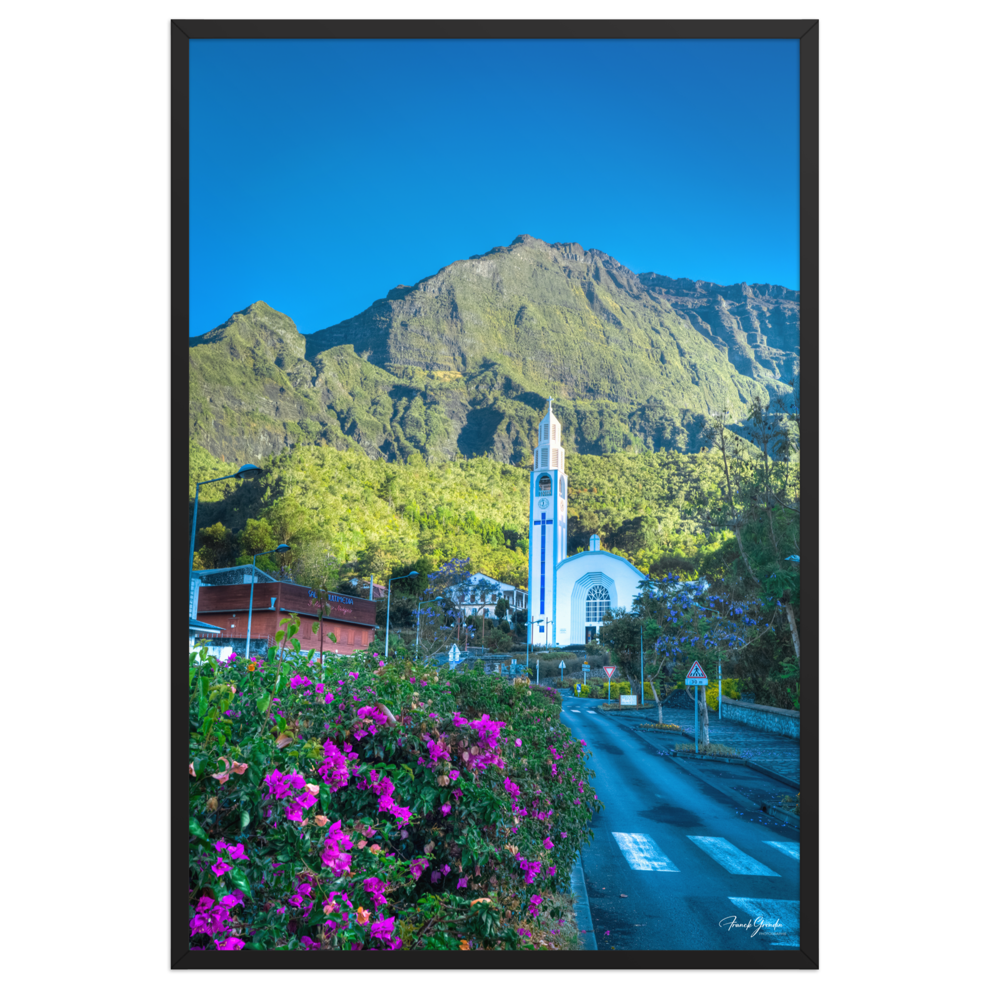 Affiche de La Réunion L'Église Notre-Dame-des-Neiges de Cilaos 61 × 91 cm / Noir - photographie Franck Grondin