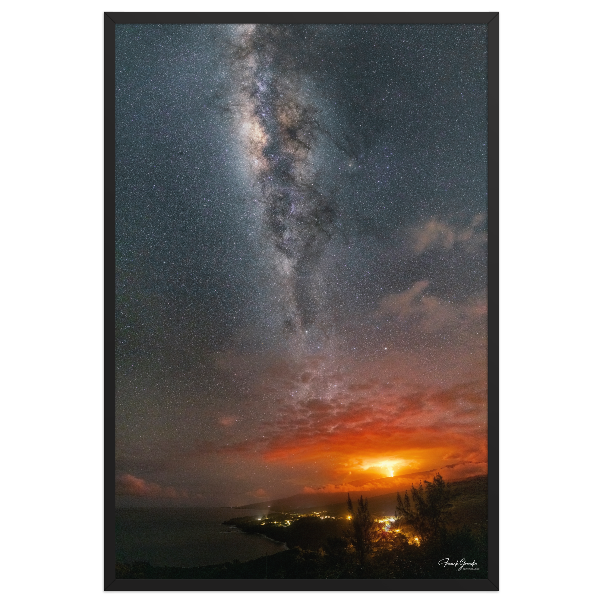 Affiche de La Réunion La Fournaise sous la Voie Lactée 61 × 91 cm / Noir - photographie Franck Grondin
