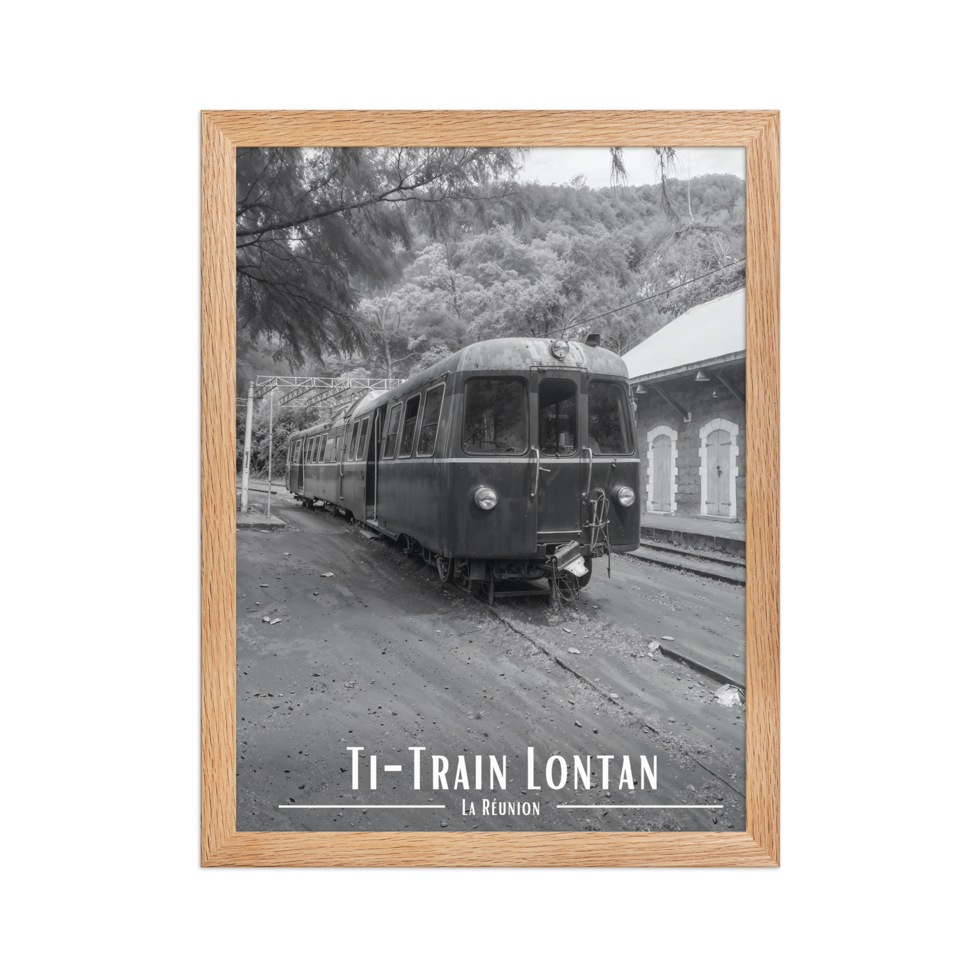 Affiche de La Réunion Ti-Train Lontan Noir & Blanc 30 × 40 cm / Oak - Univile
