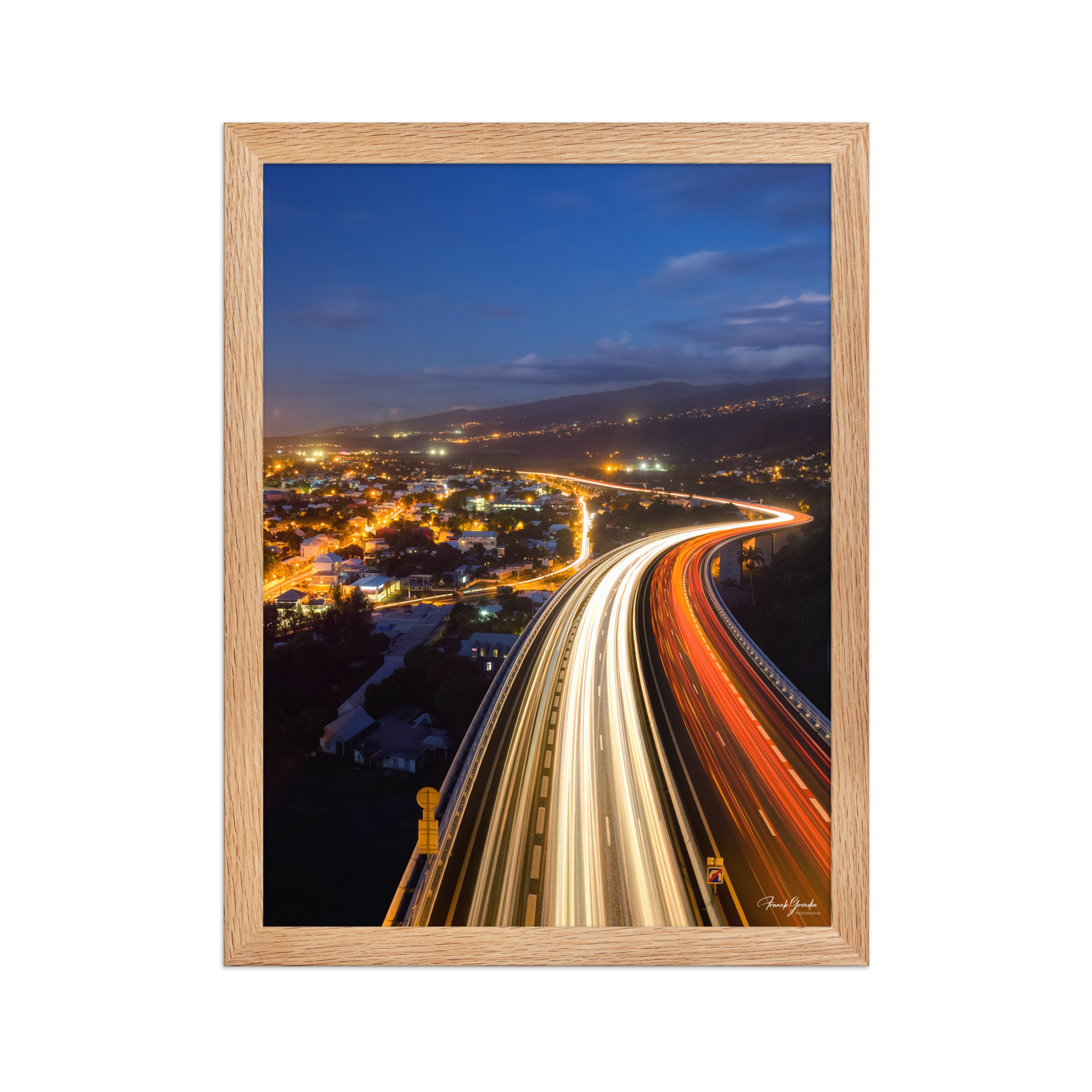 Affiche de La Réunion La Route des Tamarins de Nuit 30 × 40 cm / Oak - photographie Franck Grondin