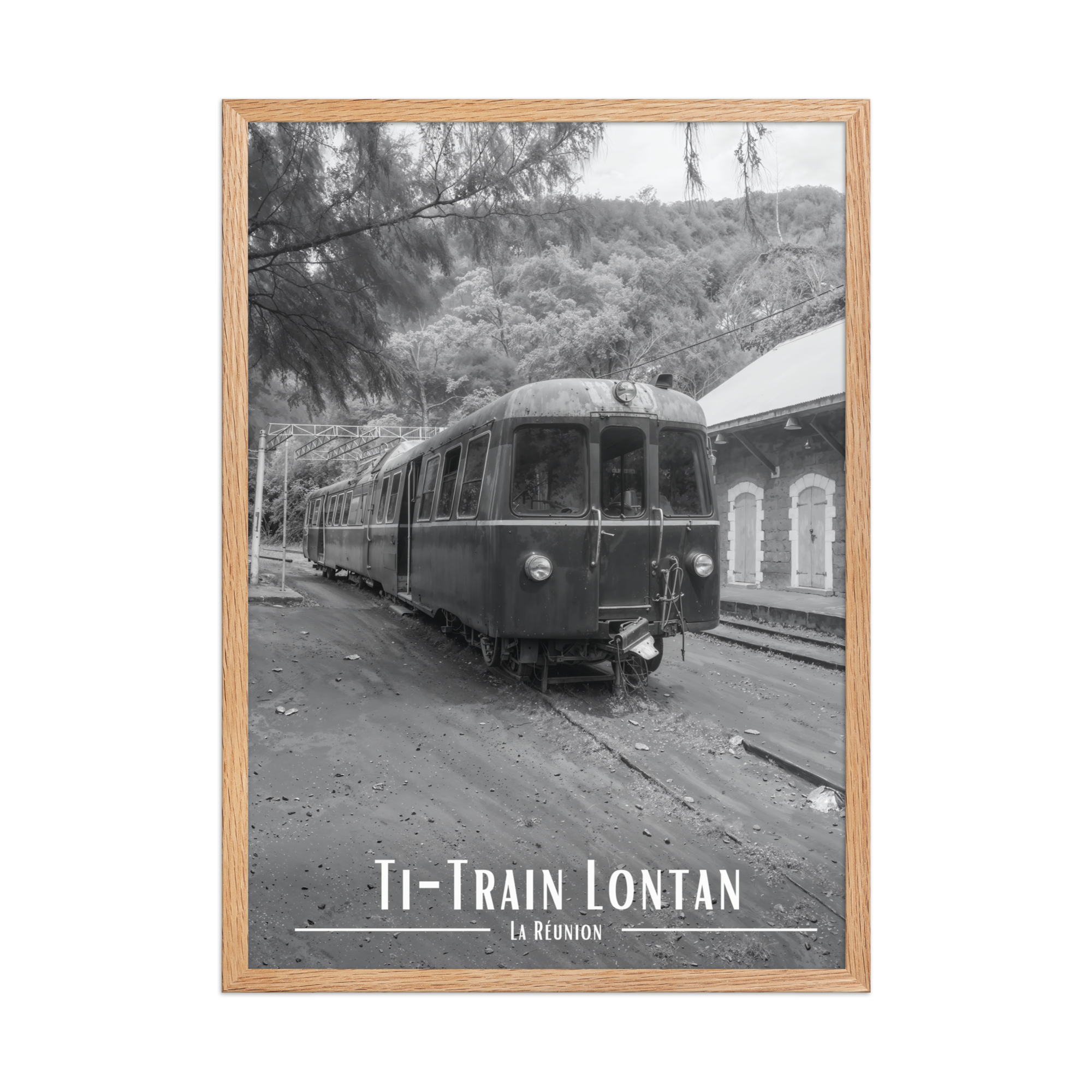 Affiche de La Réunion Ti-Train Lontan Noir & Blanc 50 × 70 cm / Oak - Univile