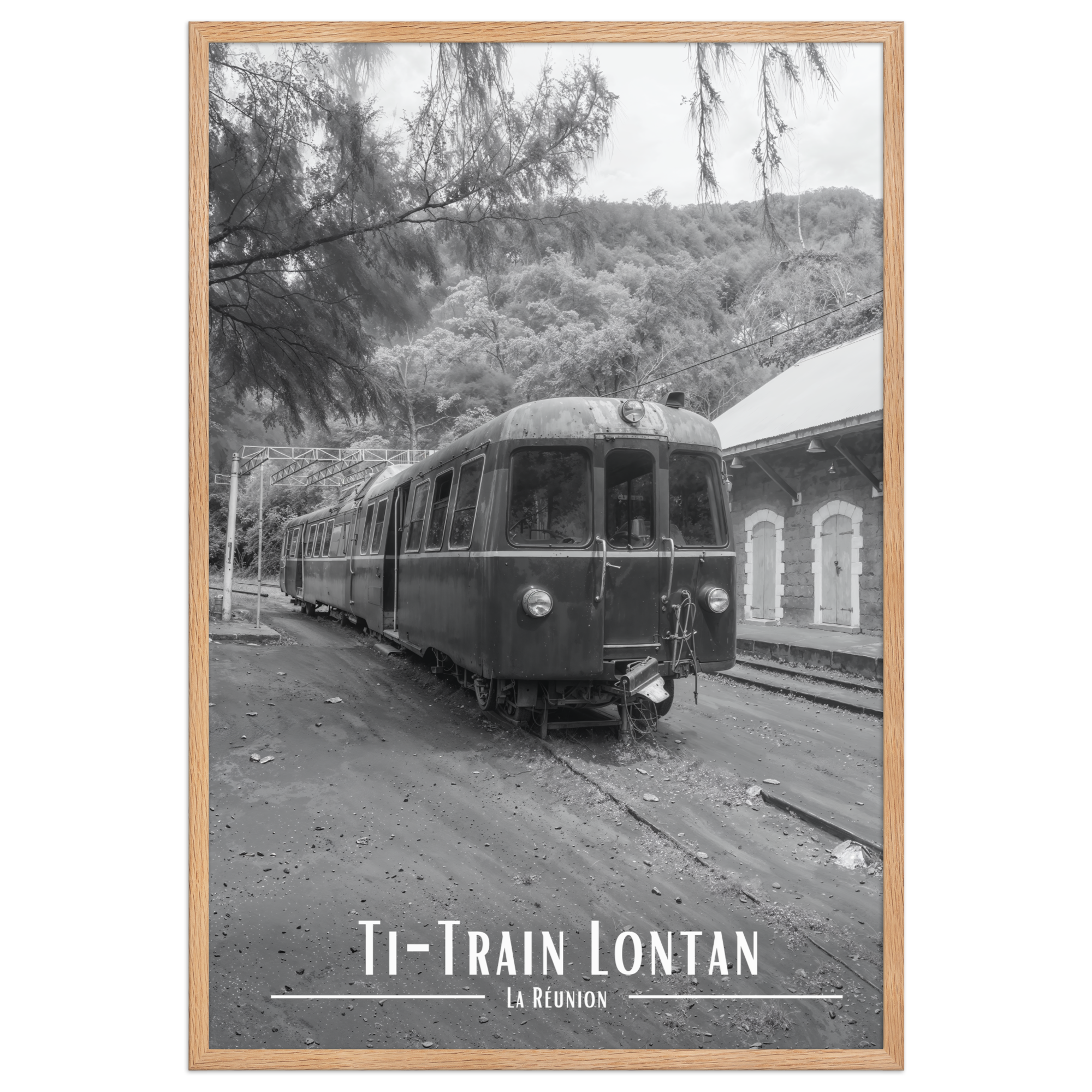 Affiche de La Réunion Ti-Train Lontan Noir & Blanc 61 × 91 cm / Oak - Univile