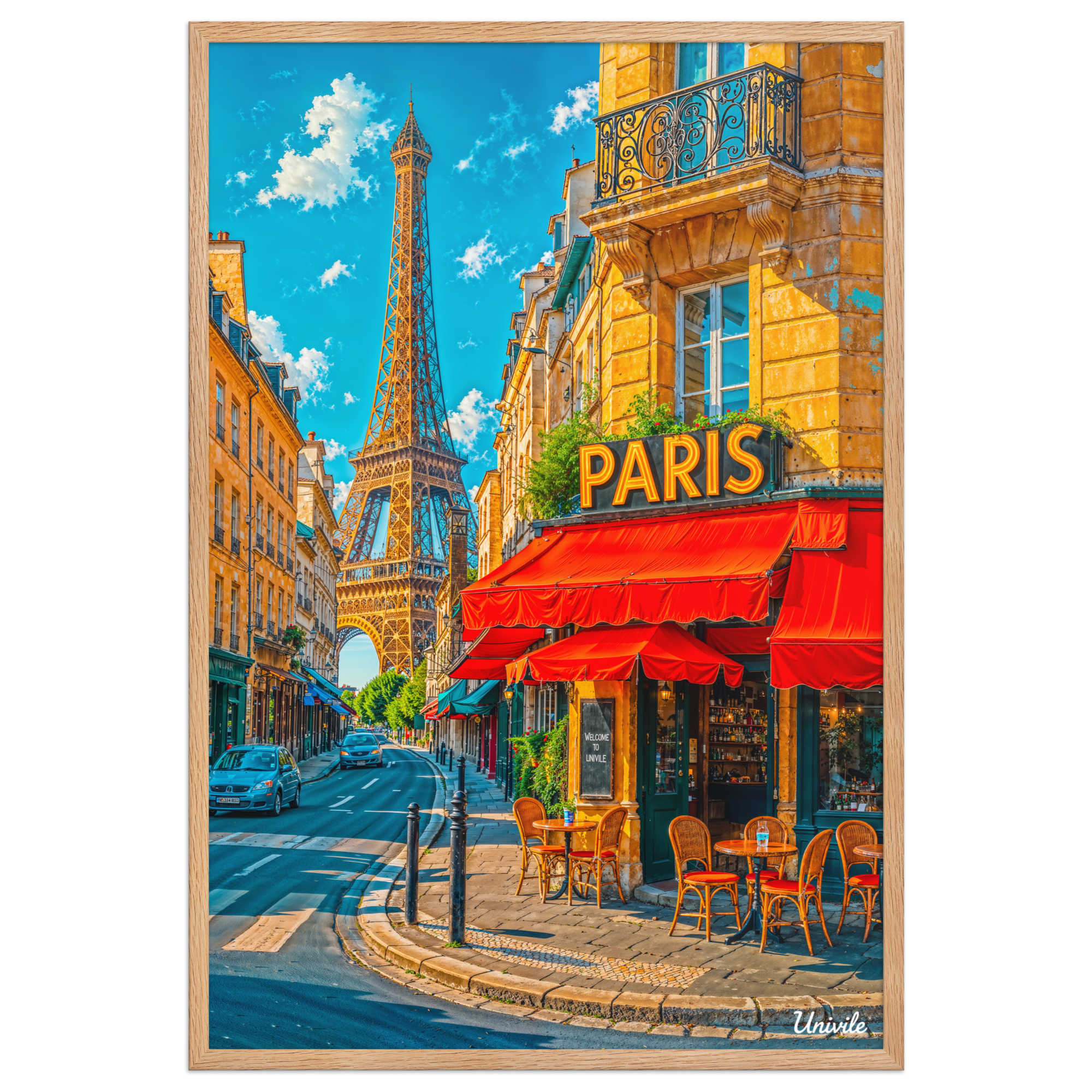 Affiche de Paris Café & Tour Eiffel 61 × 91 cm / Oak - Univile