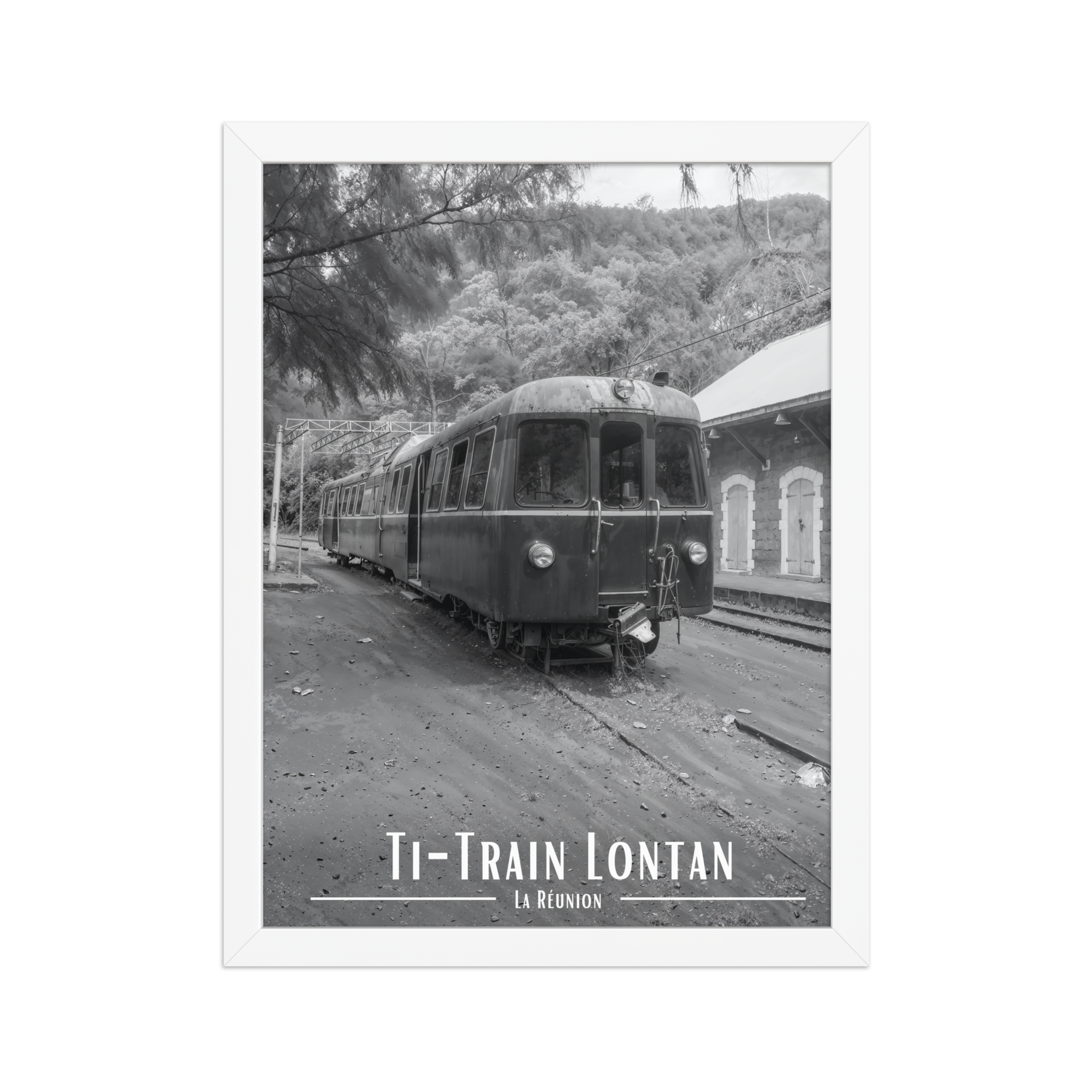 Affiche de La Réunion Ti-Train Lontan Noir & Blanc 30 × 40 cm / Blanc - Univile