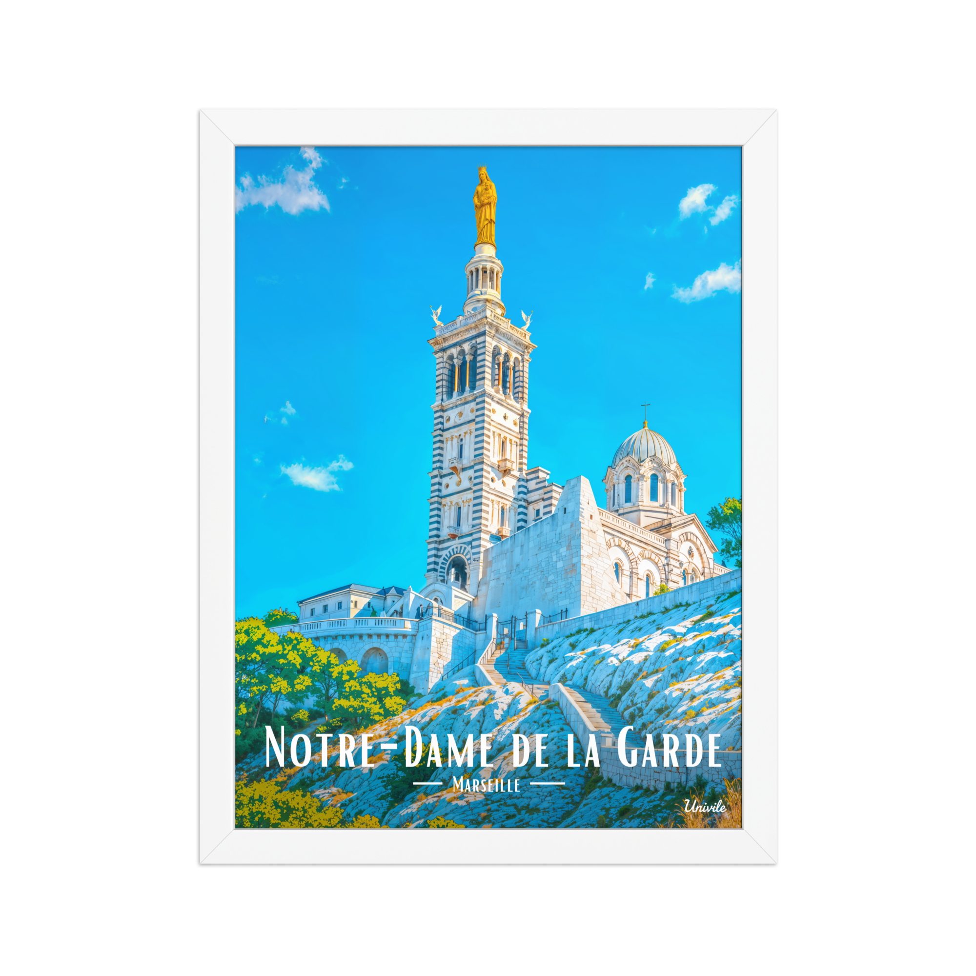 Affiche de Marseille Notre-Dame de la Garde 30 × 40 cm / Blanc - Univile