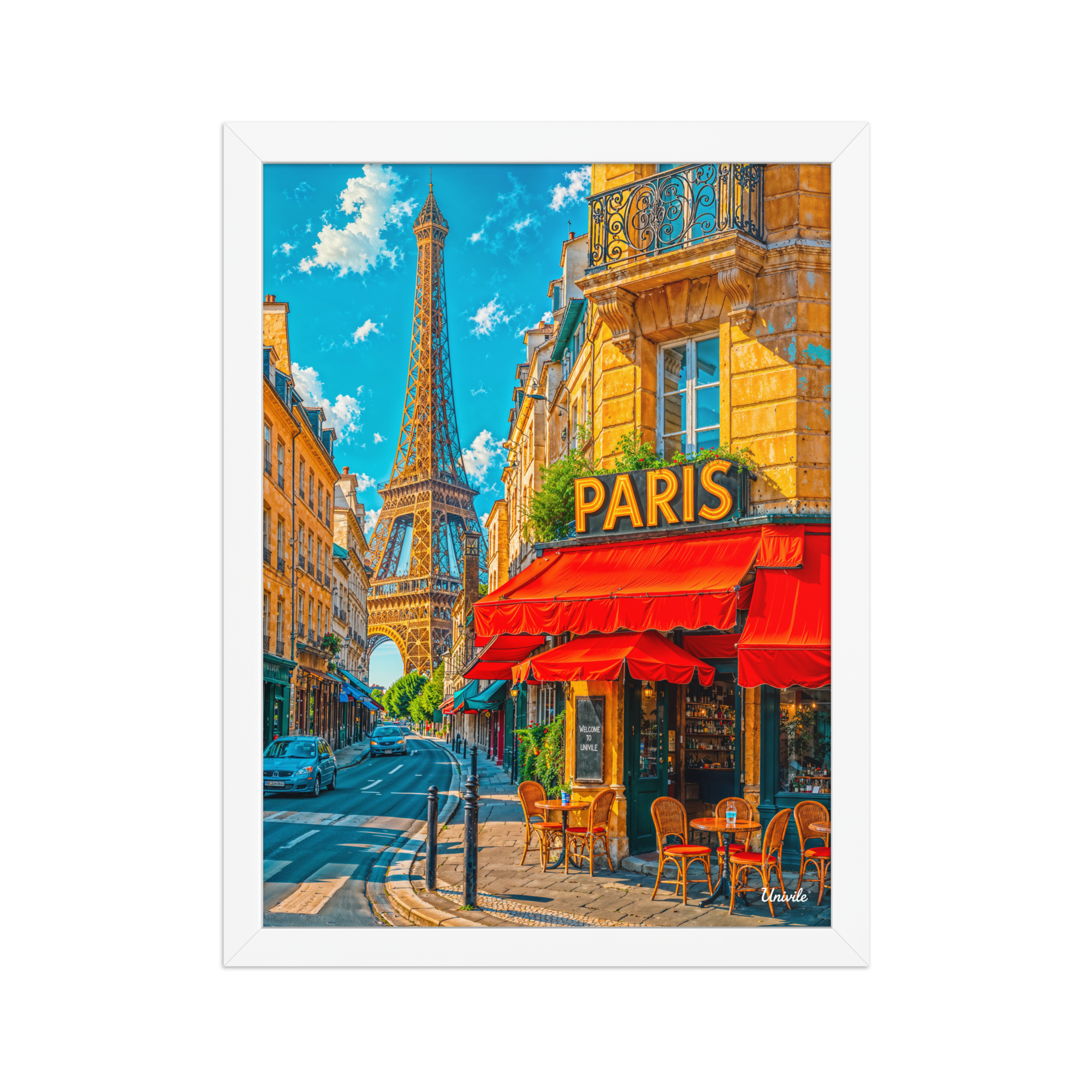 Affiche de Paris Café & Tour Eiffel 30 × 40 cm / Blanc - Univile