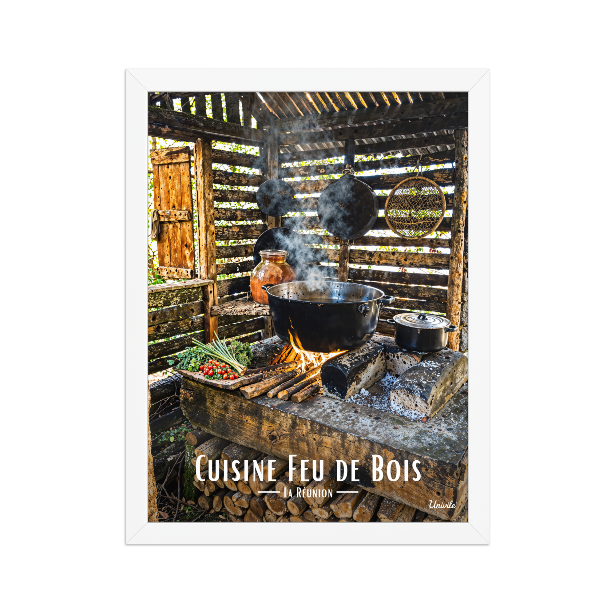 Affiche de la Réunion Cuisine Feu de Bois 30 × 40 cm / Blanc - Univile