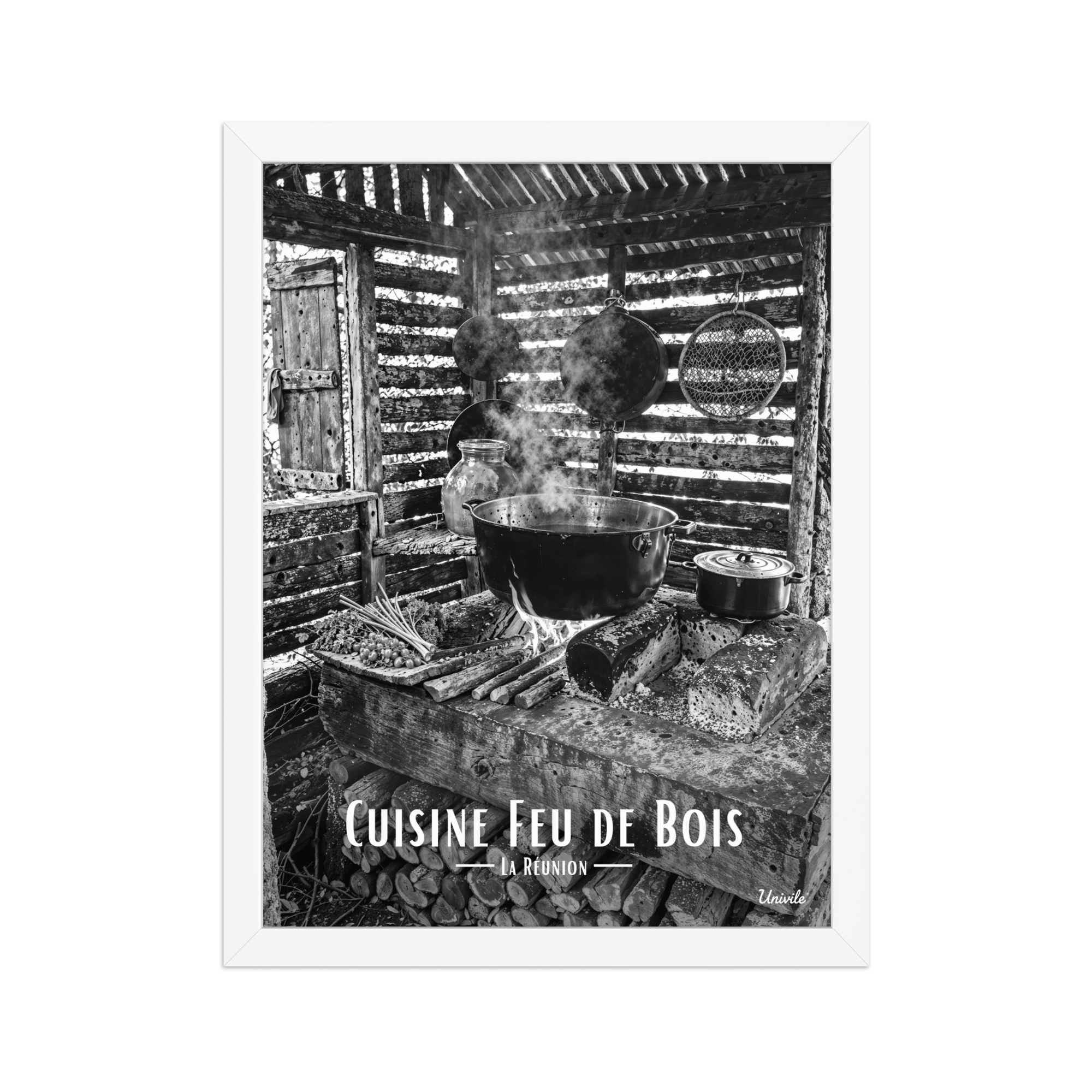 Affiche de la Réunion Cuisine Feu de Bois Noir & Blanc 30 × 40 cm / Blanc - Univile