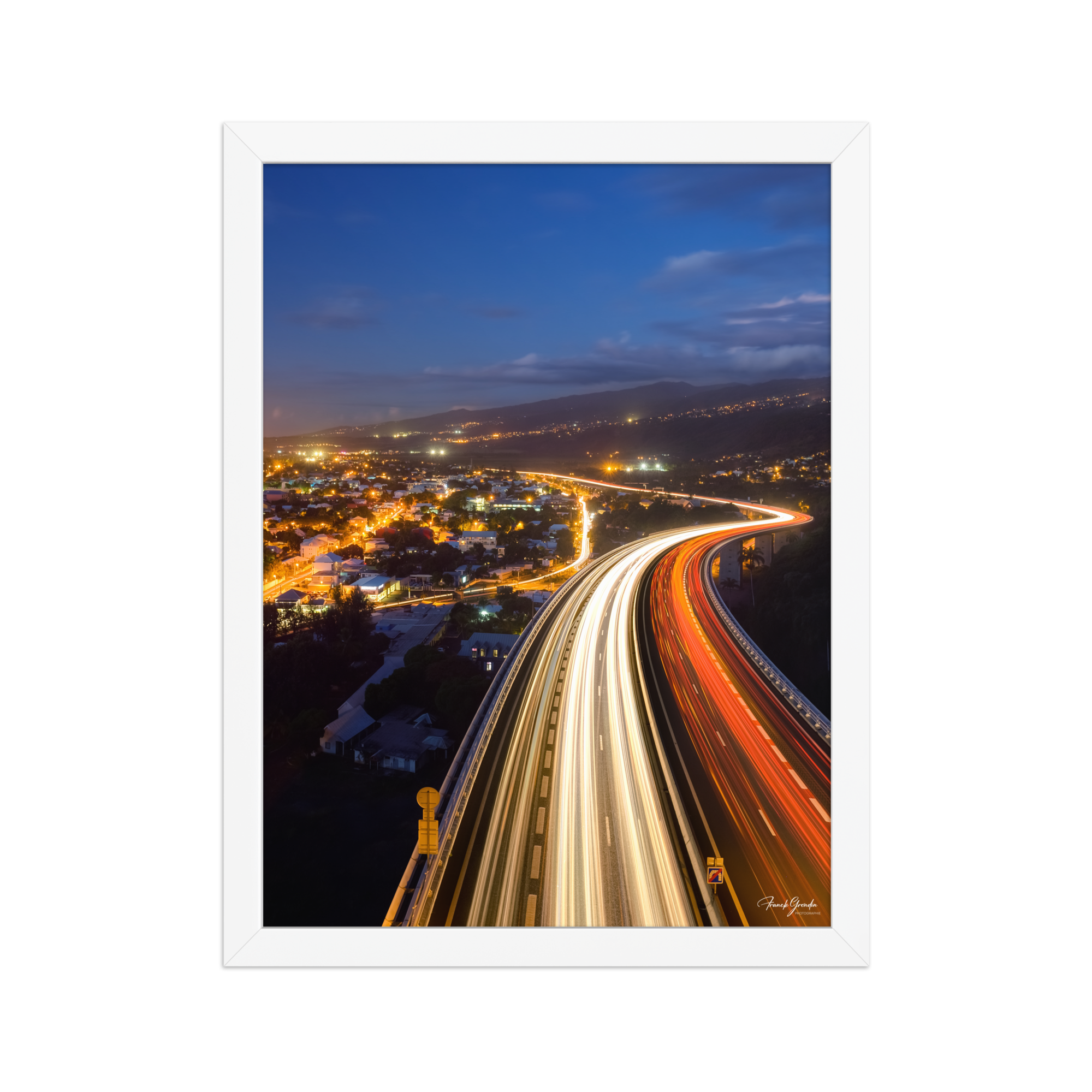 Affiche de La Réunion La Route des Tamarins de Nuit 30 × 40 cm / Blanc - photographie Franck Grondin