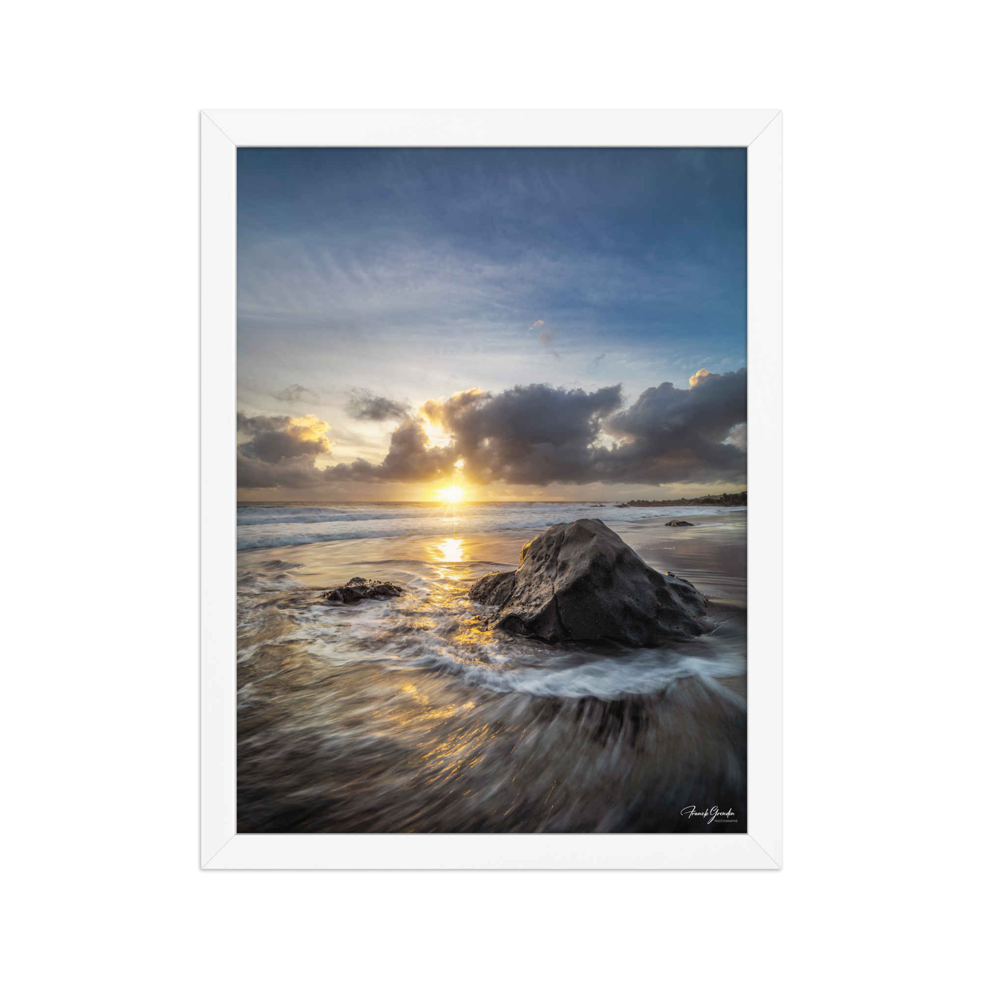 Affiche de La Réunion Coucher de Soleil sur Bois Blanc 30 × 40 cm / Blanc - photographie Franck Grondin