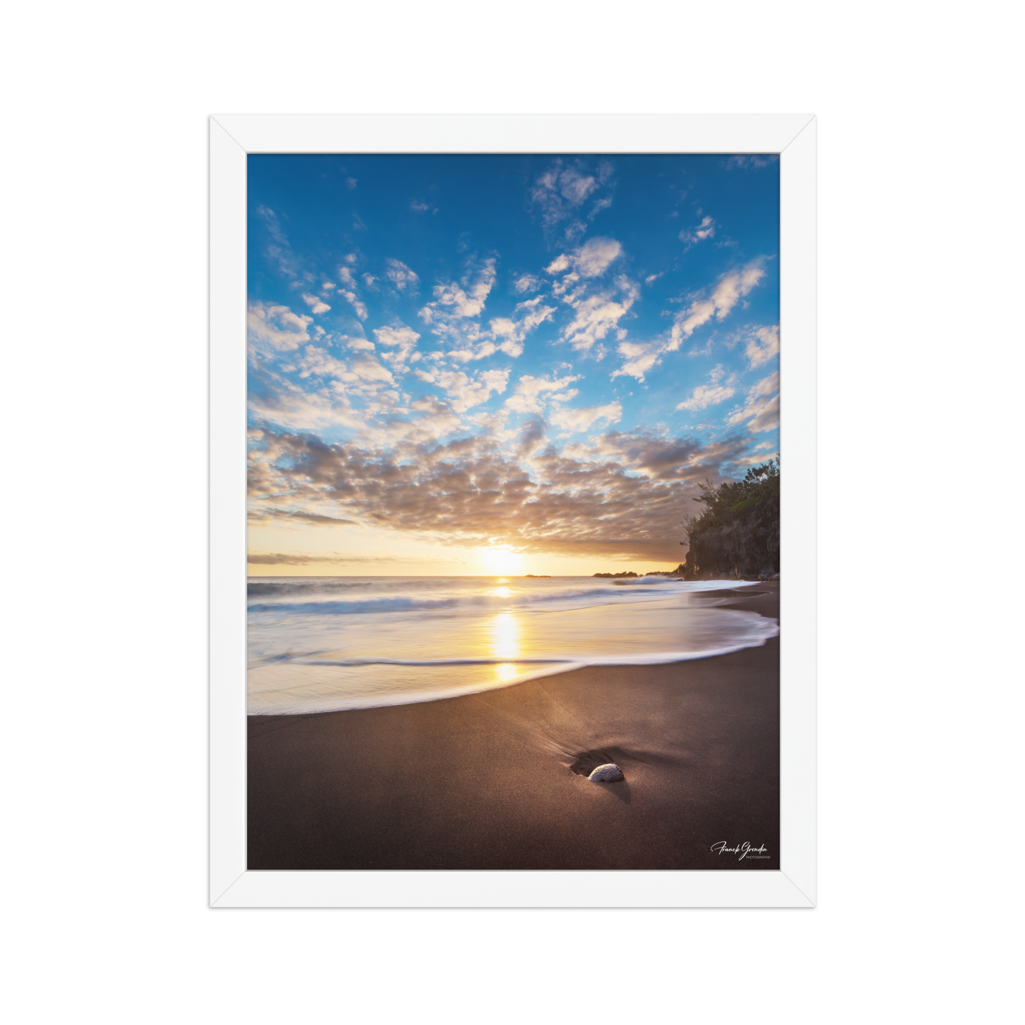 Affiche de La Réunion Coucher de Soleil sur le Ti Sable 30 × 40 cm / Blanc - photographie Franck Grondin