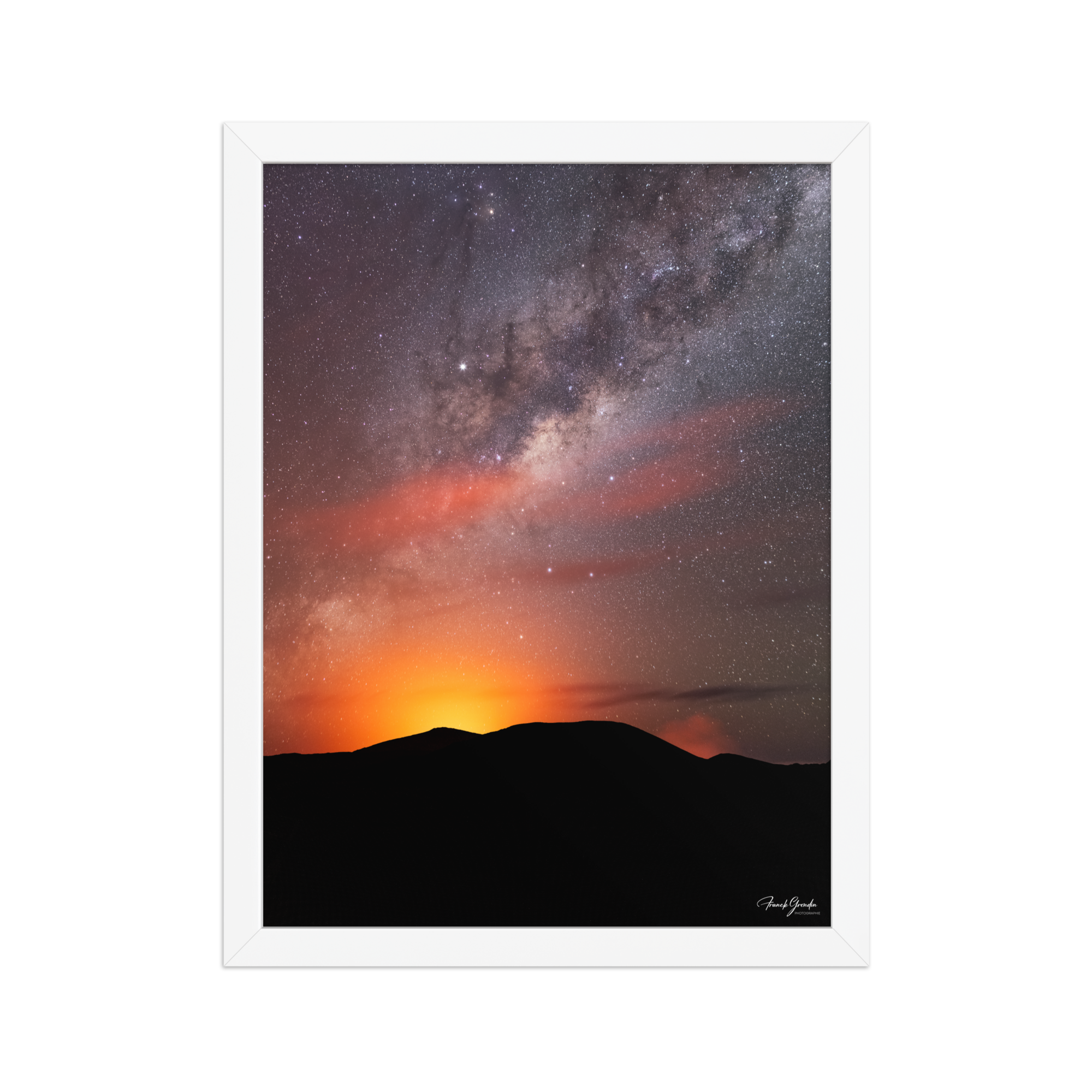 Affiche de La Réunion Éruption sous les Étoiles, Février 2019 30 × 40 cm / Blanc - photographie Franck Grondin