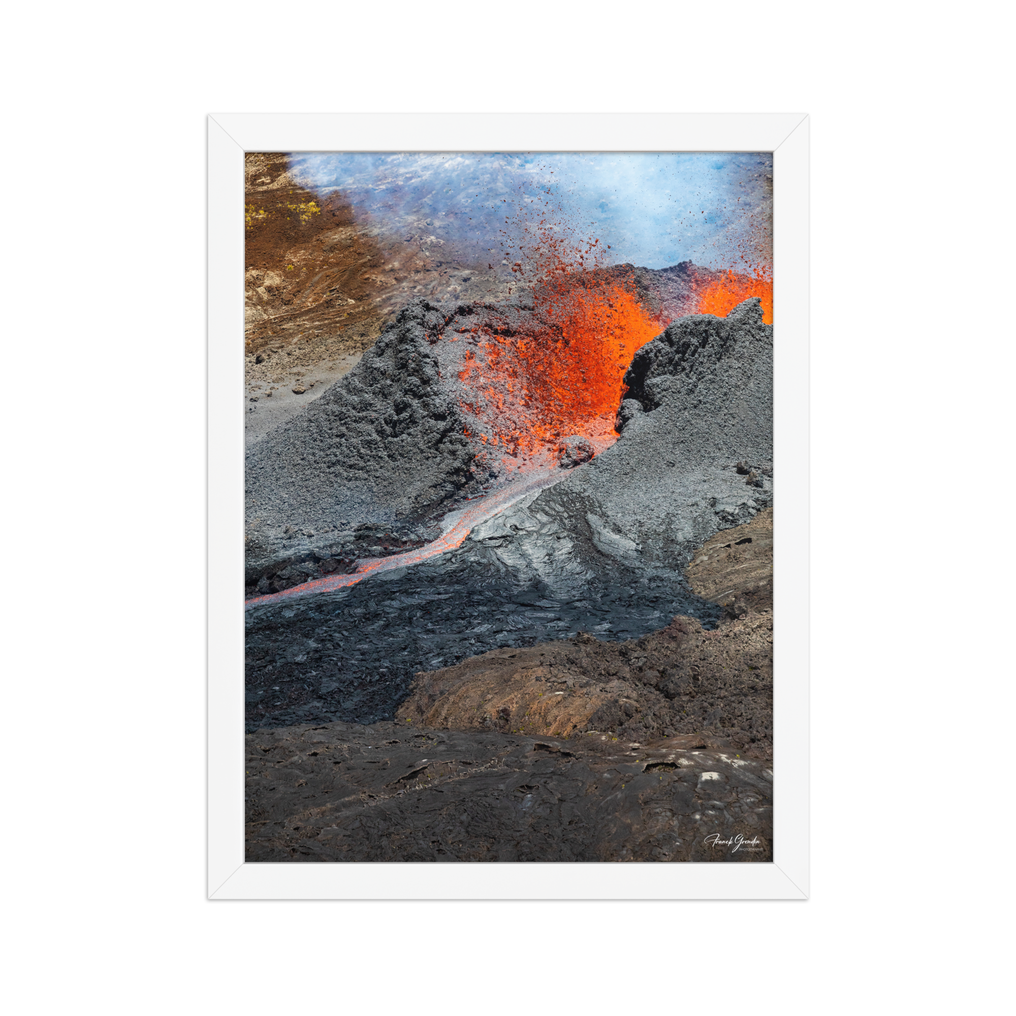 Affiche de La Réunion Le Piton de la Fournaise vu du Ciel 30 × 40 cm / Blanc - photographie Franck Grondin