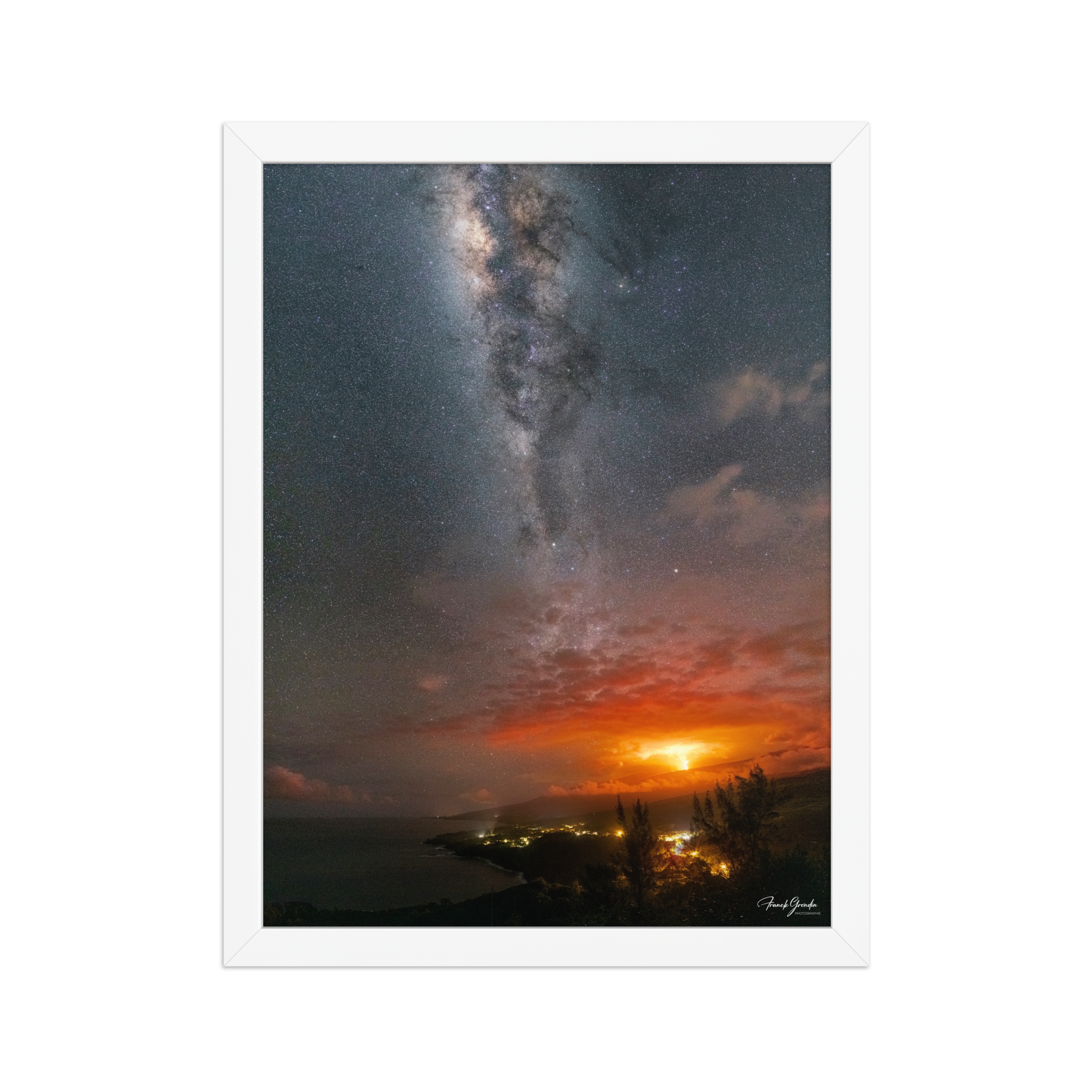 Affiche de La Réunion La Fournaise sous la Voie Lactée 30 × 40 cm / Blanc - photographie Franck Grondin