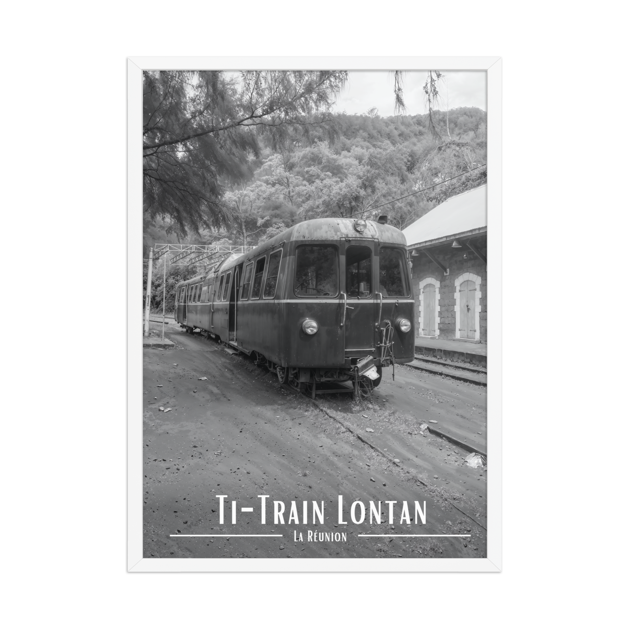Affiche de La Réunion Ti-Train Lontan Noir & Blanc 50 × 70 cm / Blanc - Univile