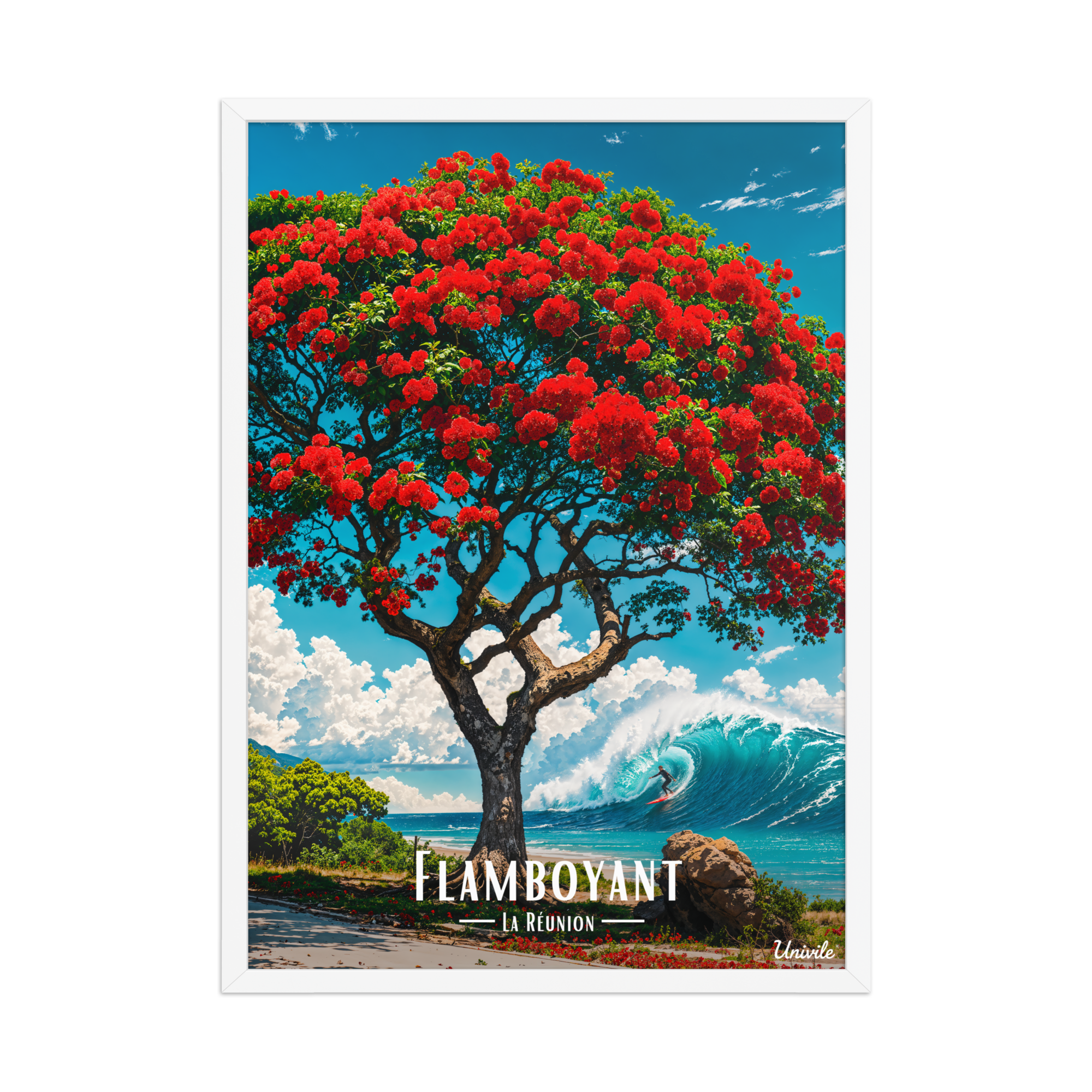 Affiche de La Réunion Flamboyant du Lagon 50 × 70 cm / Blanc - Univile La Réunion