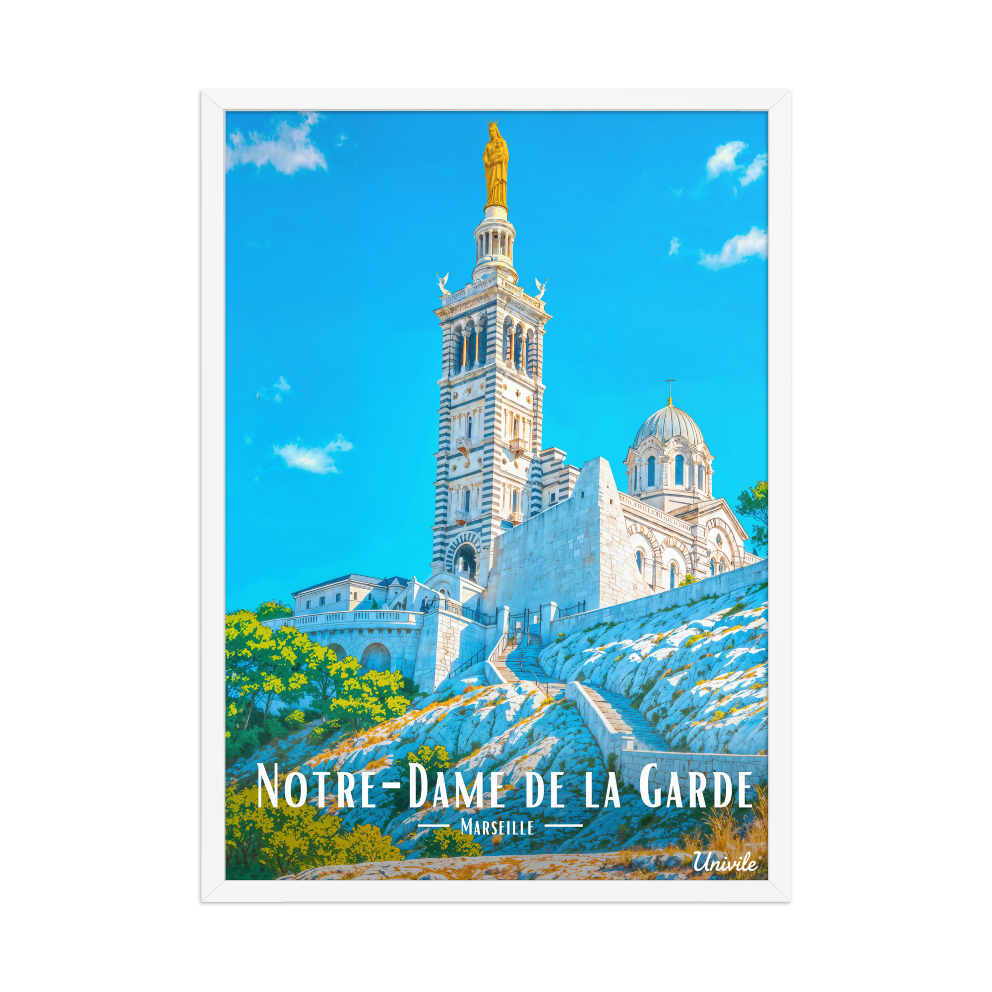 Affiche de Marseille Notre-Dame de la Garde 50 × 70 cm / Blanc - Univile
