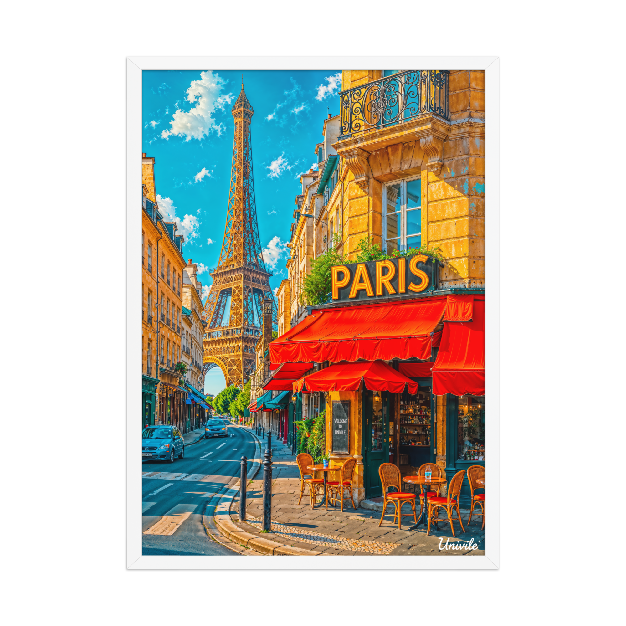 Affiche de Paris Café & Tour Eiffel 50 × 70 cm / Blanc - Univile