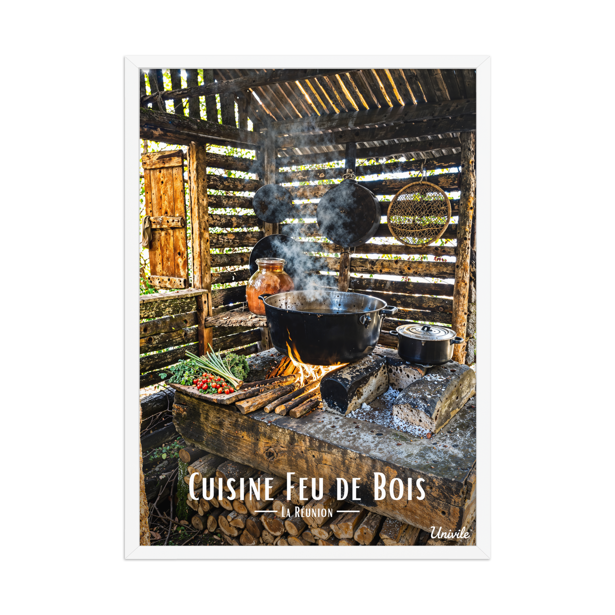 Affiche de la Réunion Cuisine Feu de Bois 50 × 70 cm / Blanc - Univile