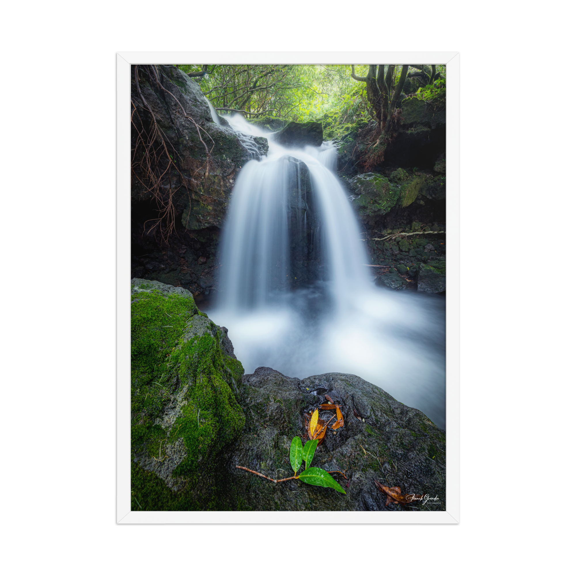 Affiche de La Réunion Cascade du Pont Rouge, Le Tremblet 50 × 70 cm / Blanc - photographie Franck Grondin
