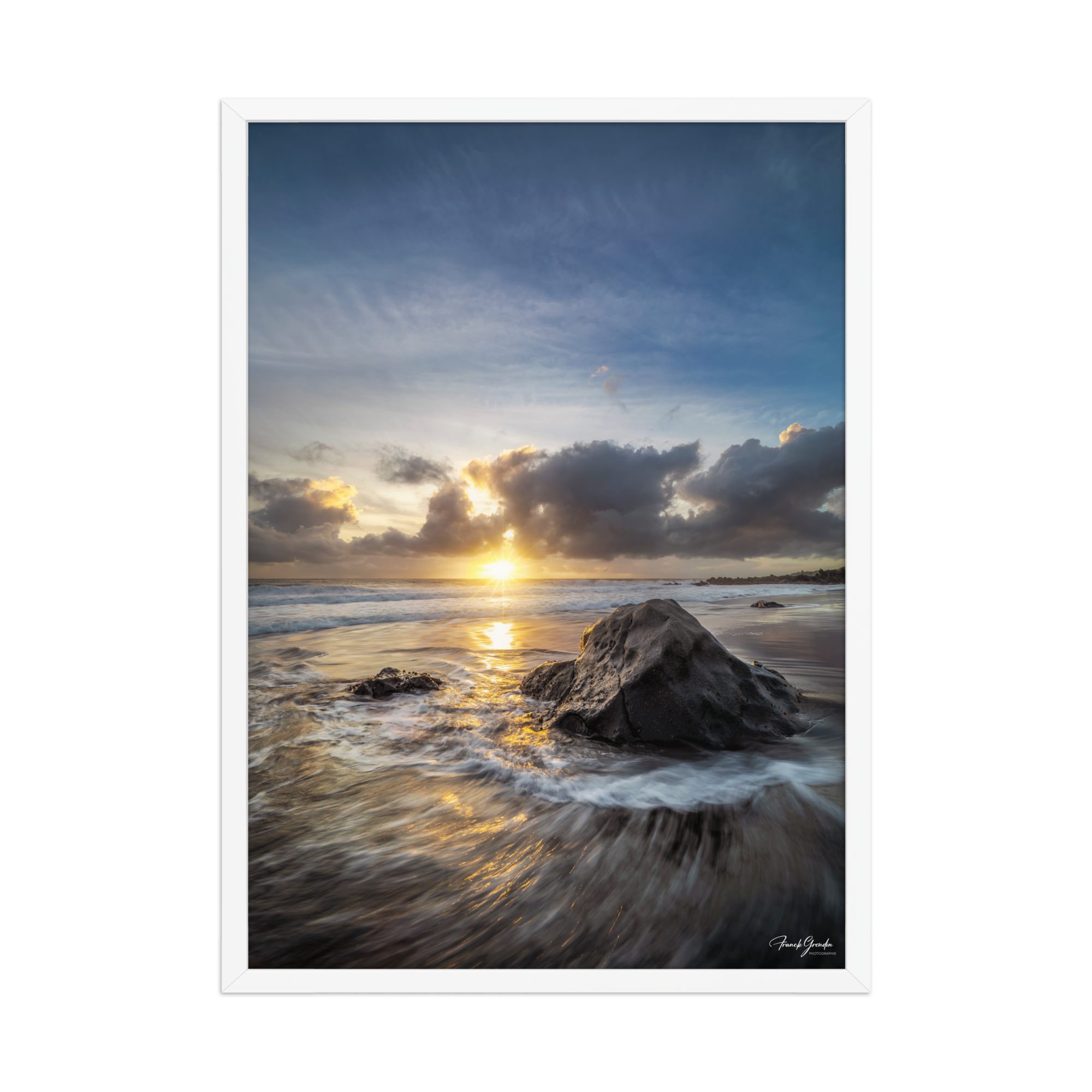 Affiche de La Réunion Coucher de Soleil sur Bois Blanc 50 × 70 cm / Blanc - photographie Franck Grondin