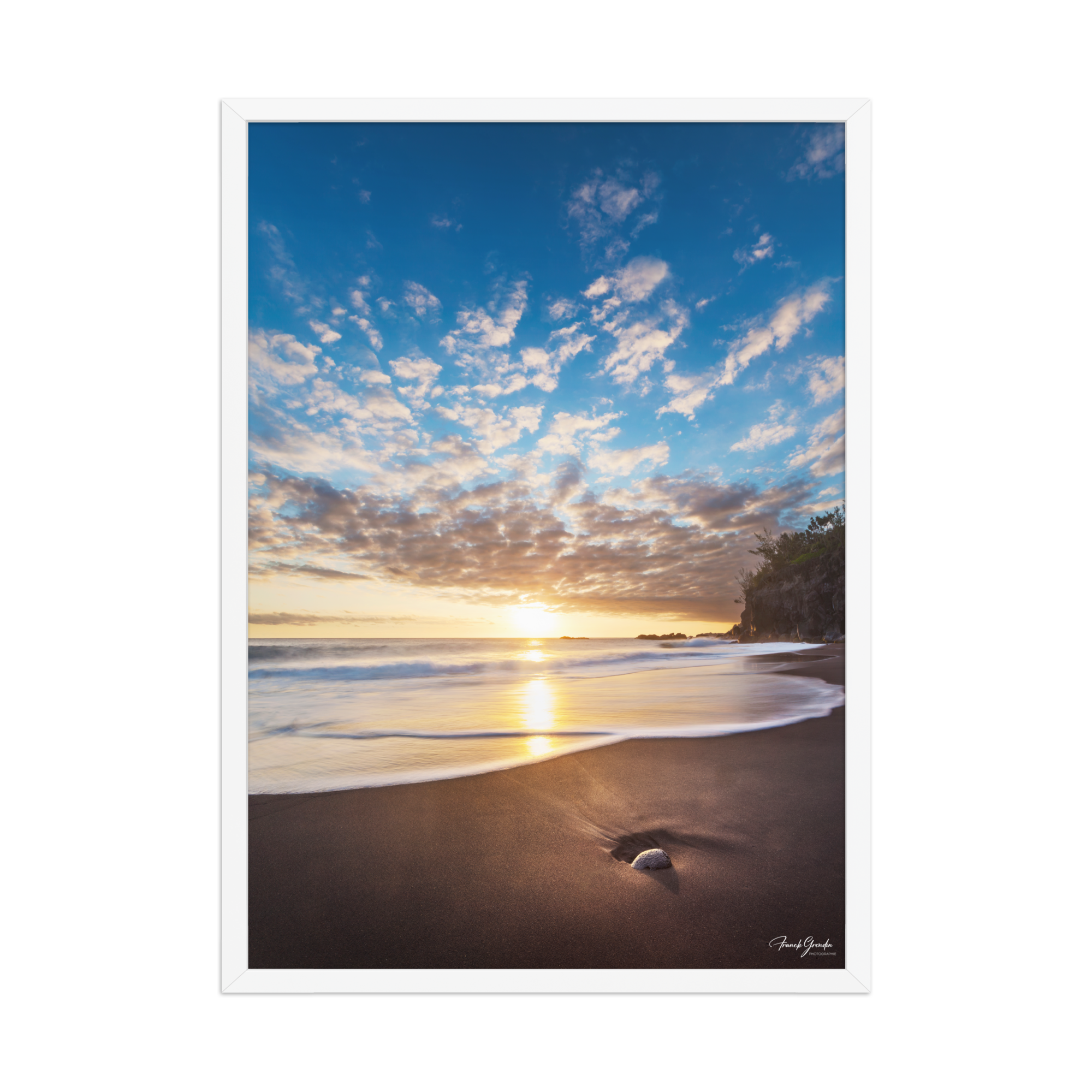 Affiche de La Réunion Coucher de Soleil sur le Ti Sable 50 × 70 cm / Blanc - photographie Franck Grondin
