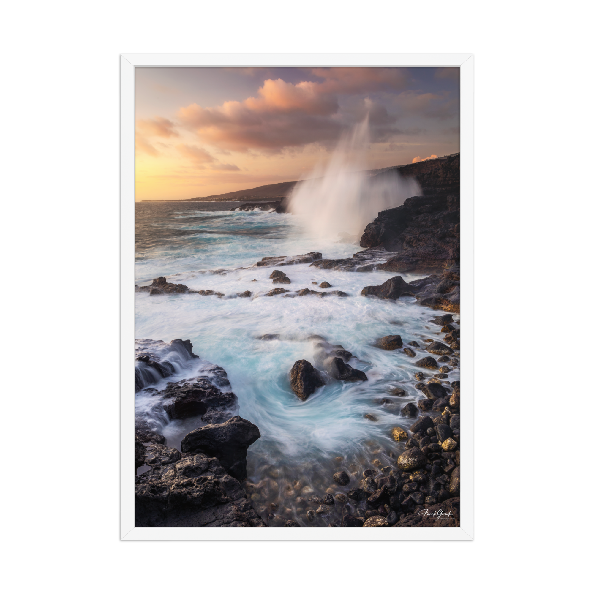 Affiche de La Réunion Coucher de Soleil à la Pointe des Châteaux 50 × 70 cm / Blanc - photographie Franck Grondin