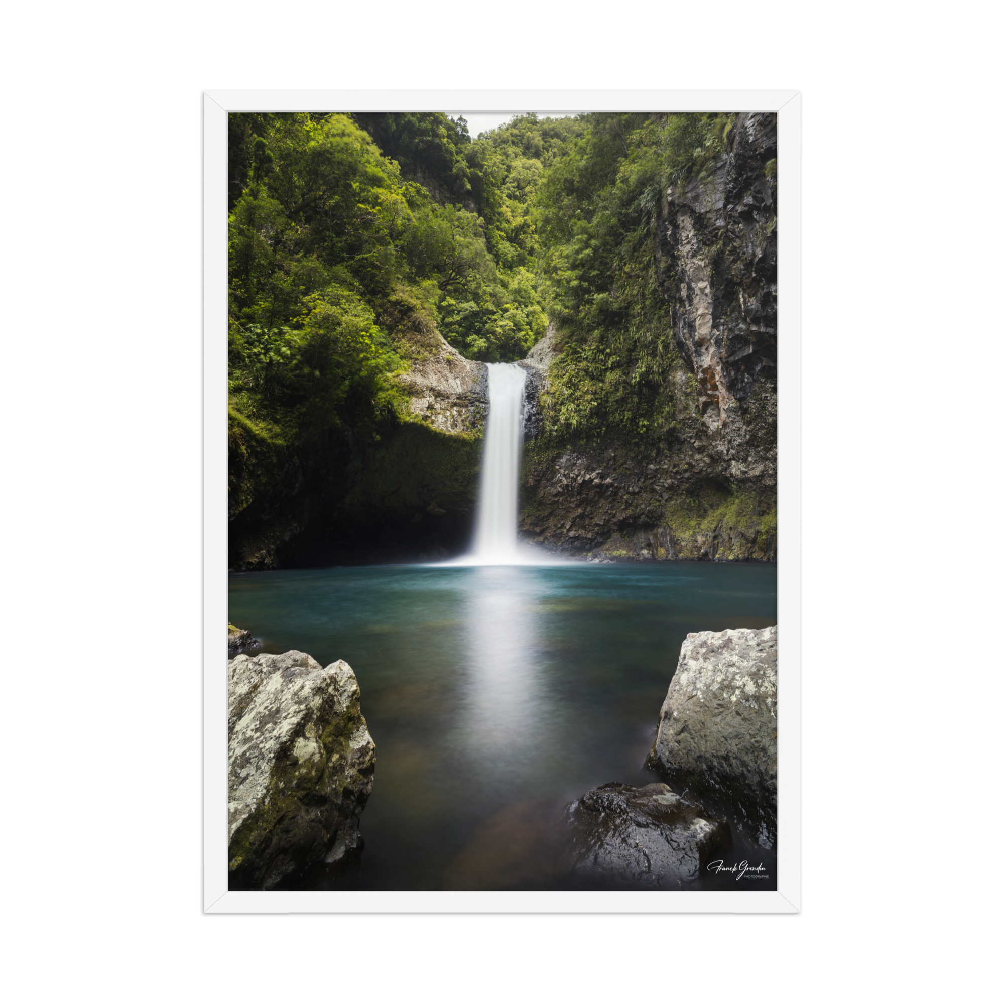 Affiche de La Réunion Cascade de Takamaka 50 × 70 cm / Blanc - photographie Franck Grondin
