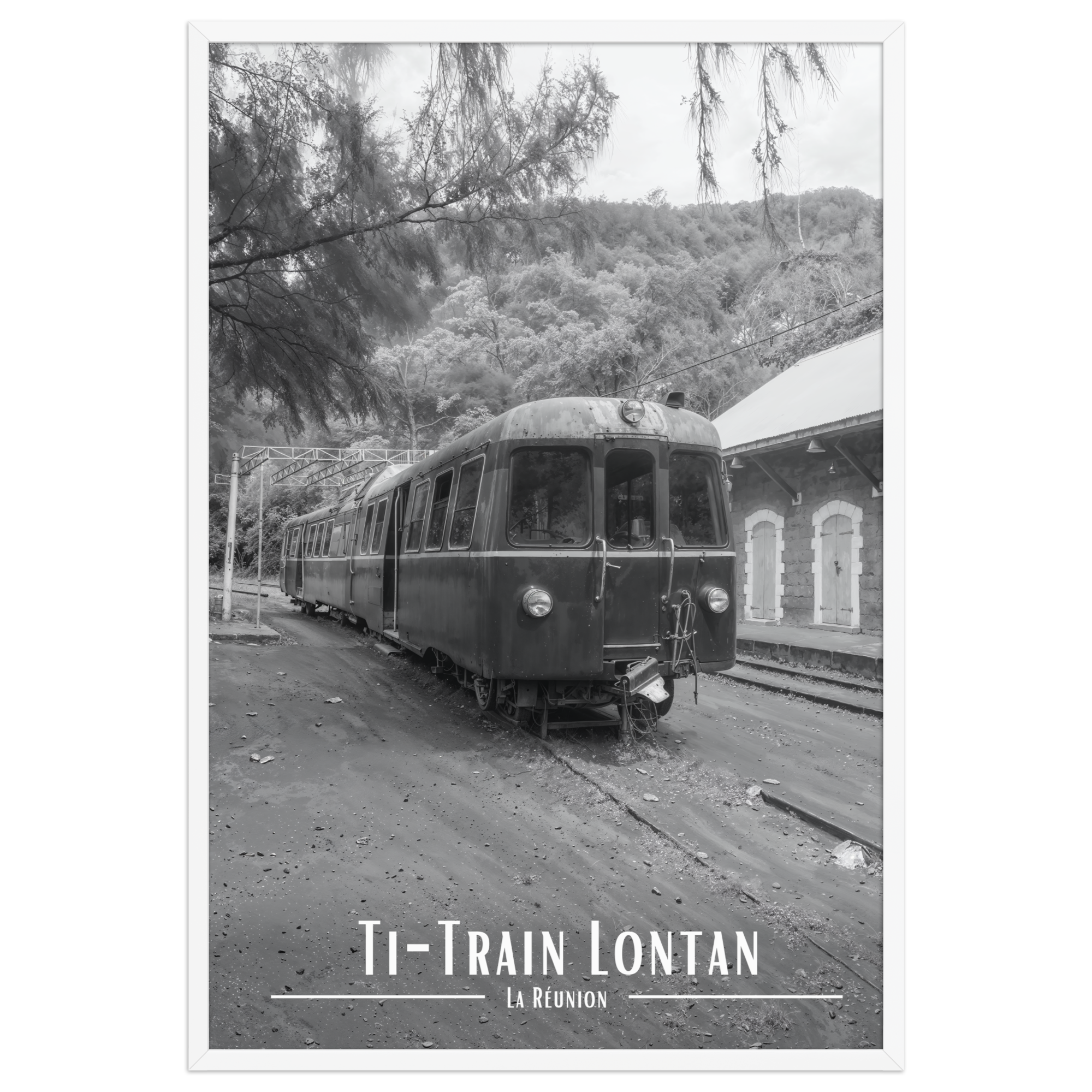 Affiche de La Réunion Ti-Train Lontan Noir & Blanc 61 × 91 cm / Blanc - Univile