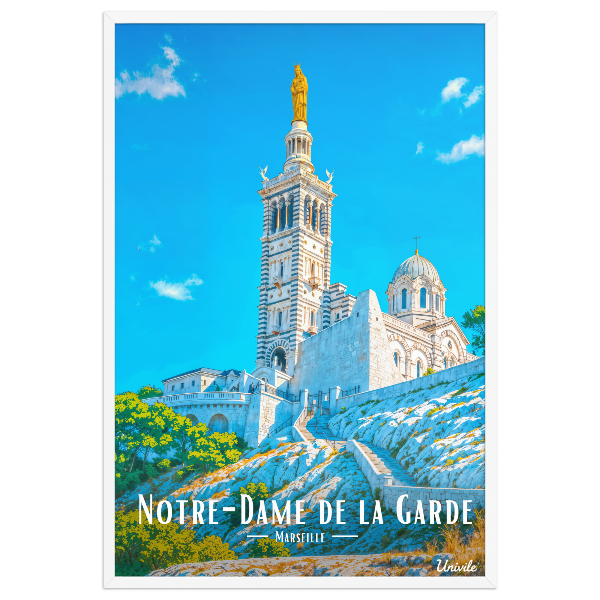 Affiche de Marseille Notre-Dame de la Garde 61 × 91 cm / Blanc - Univile