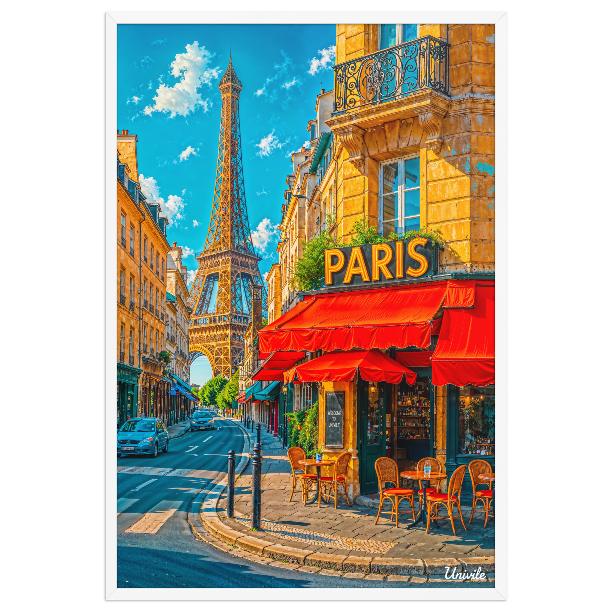 Affiche de Paris Café & Tour Eiffel 61 × 91 cm / Blanc - Univile