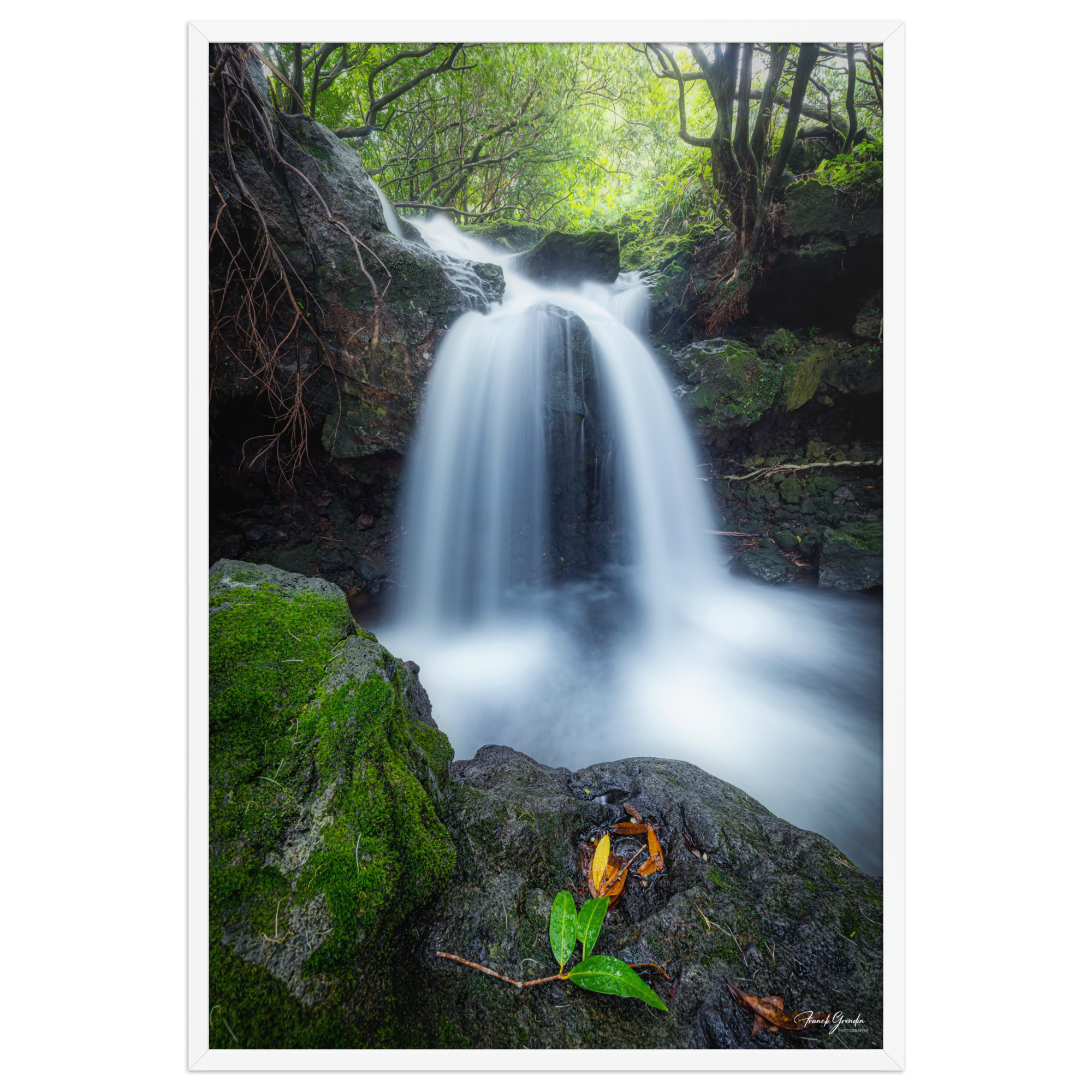 Affiche de La Réunion Cascade du Pont Rouge, Le Tremblet 61 × 91 cm / Blanc - photographie Franck Grondin