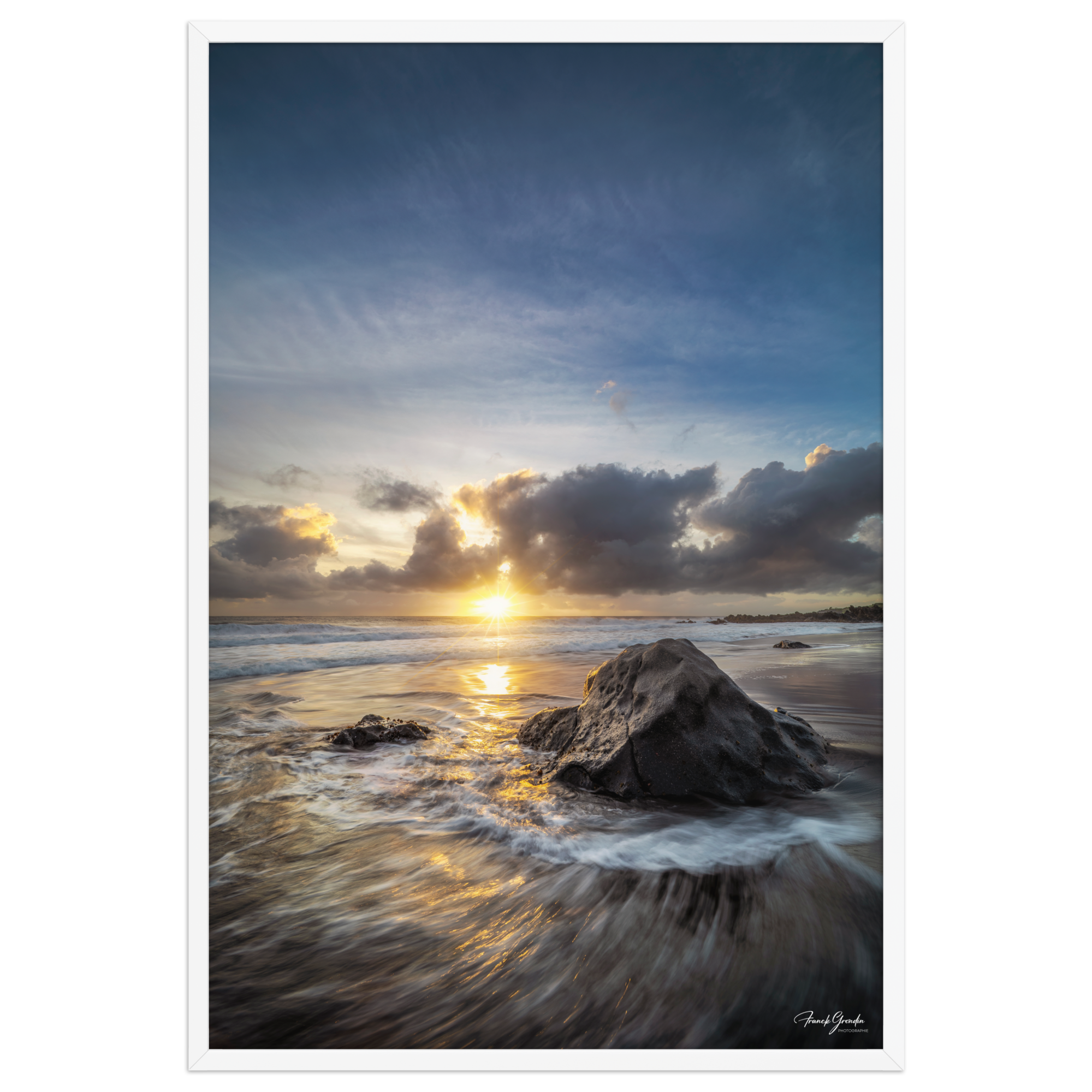 Affiche de La Réunion Coucher de Soleil sur Bois Blanc 61 × 91 cm / Blanc - photographie Franck Grondin