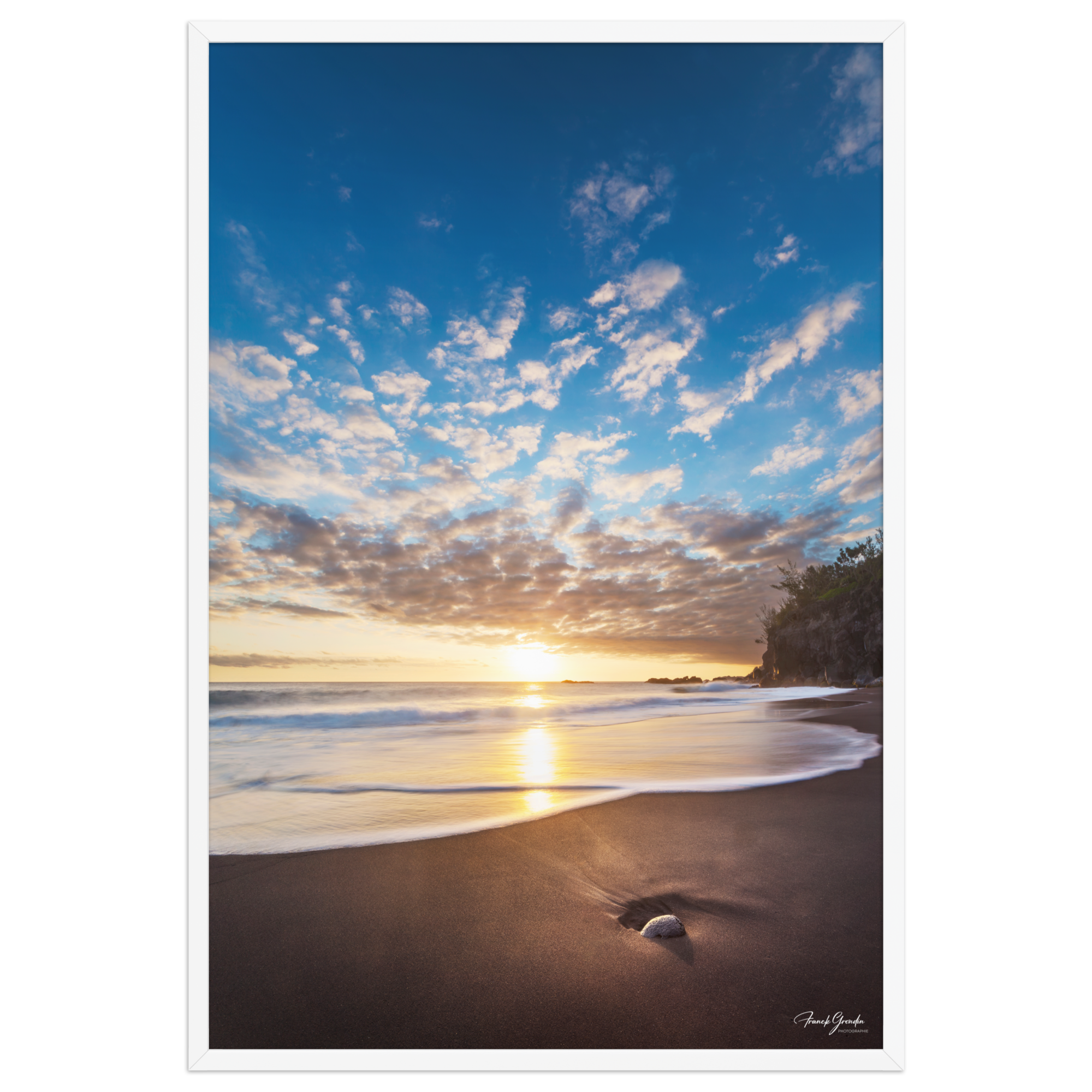 Affiche de La Réunion Coucher de Soleil sur le Ti Sable 61 × 91 cm / Blanc - photographie Franck Grondin