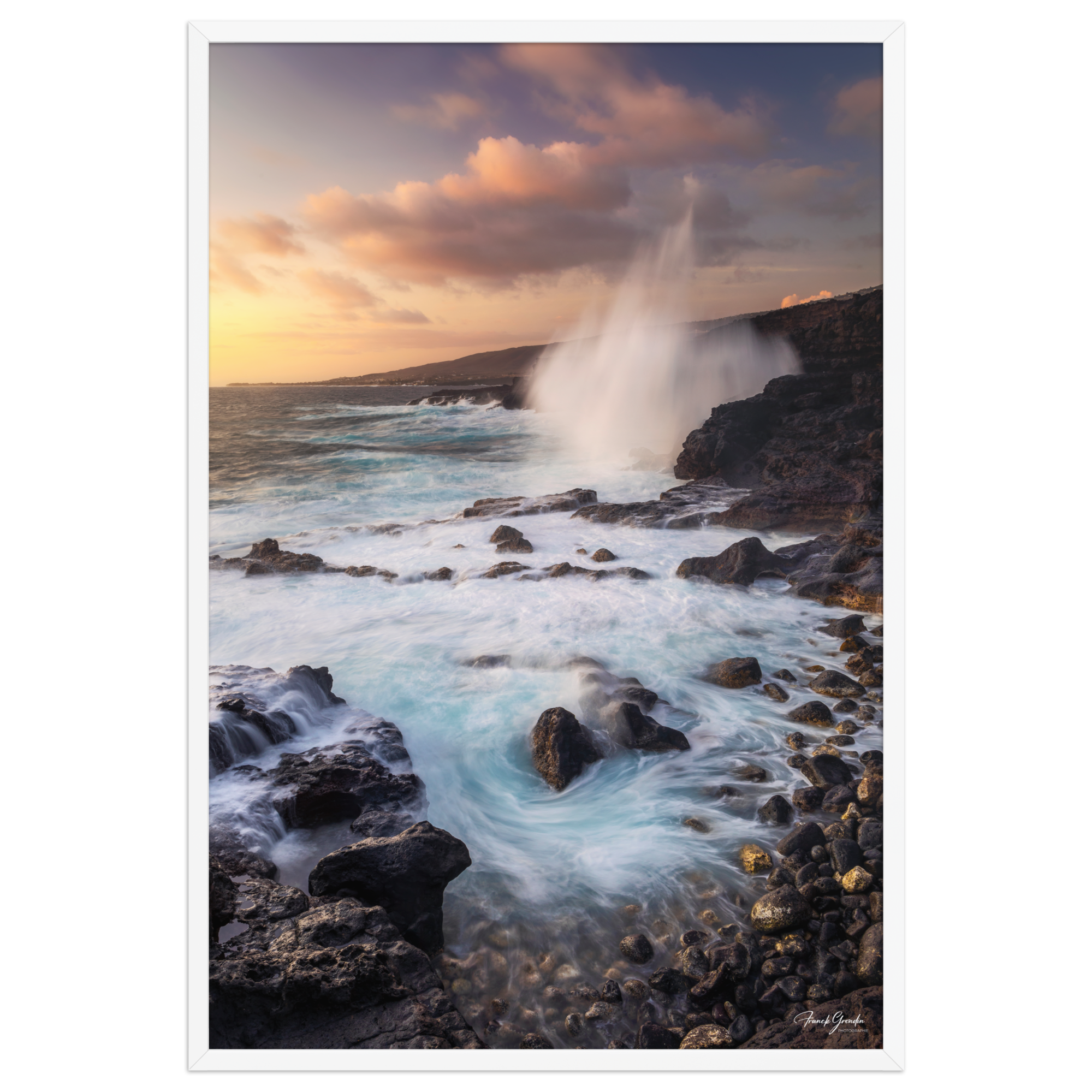Affiche de La Réunion Coucher de Soleil à la Pointe des Châteaux 61 × 91 cm / Blanc - photographie Franck Grondin