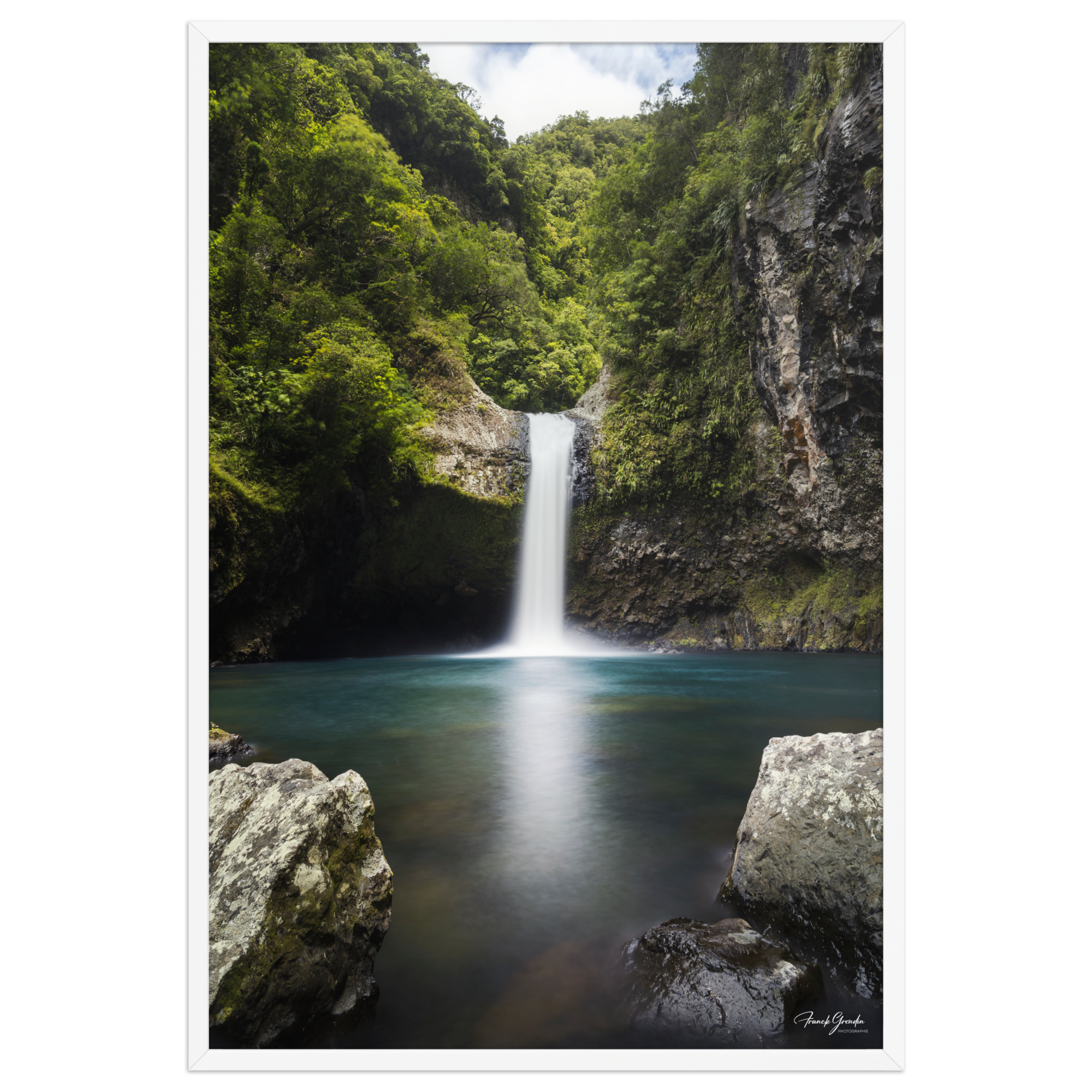 Affiche de La Réunion Cascade de Takamaka 61 × 91 cm / Blanc - photographie Franck Grondin