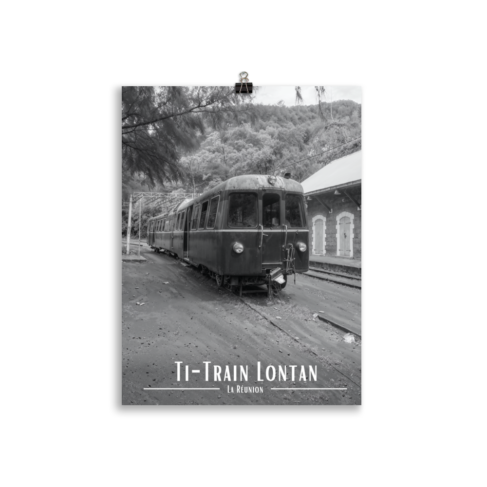 Affiche de La Réunion Ti-Train Lontan Noir & Blanc 30 × 40 cm / Sans Cadre - Univile