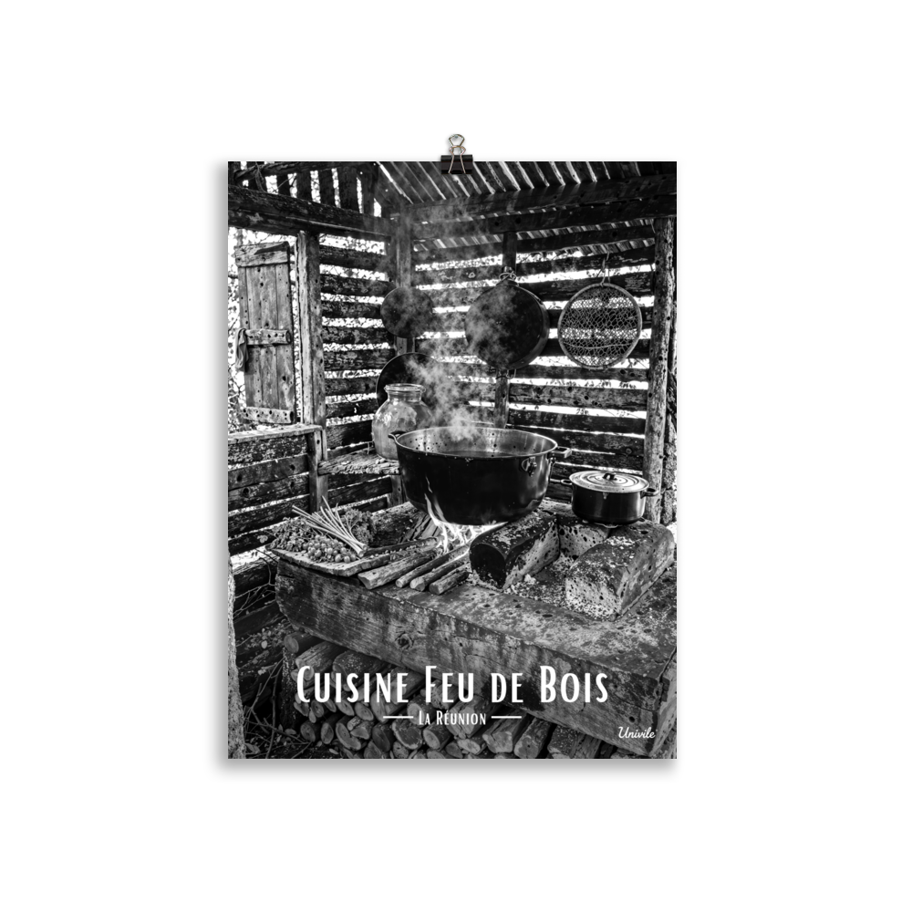 Affiche de la Réunion Cuisine Feu de Bois Noir & Blanc 30 × 40 cm / Sans Cadre - Univile