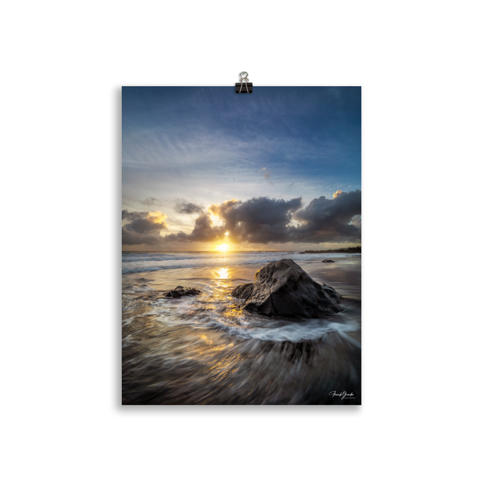 Affiche de La Réunion Coucher de Soleil sur Bois Blanc 30 × 40 cm / Sans cadre - photographie Franck Grondin