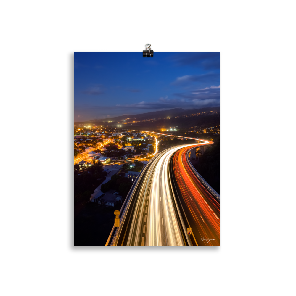 Affiche de La Réunion La Route des Tamarins de Nuit 30 × 40 cm / Sans cadre - photographie Franck Grondin