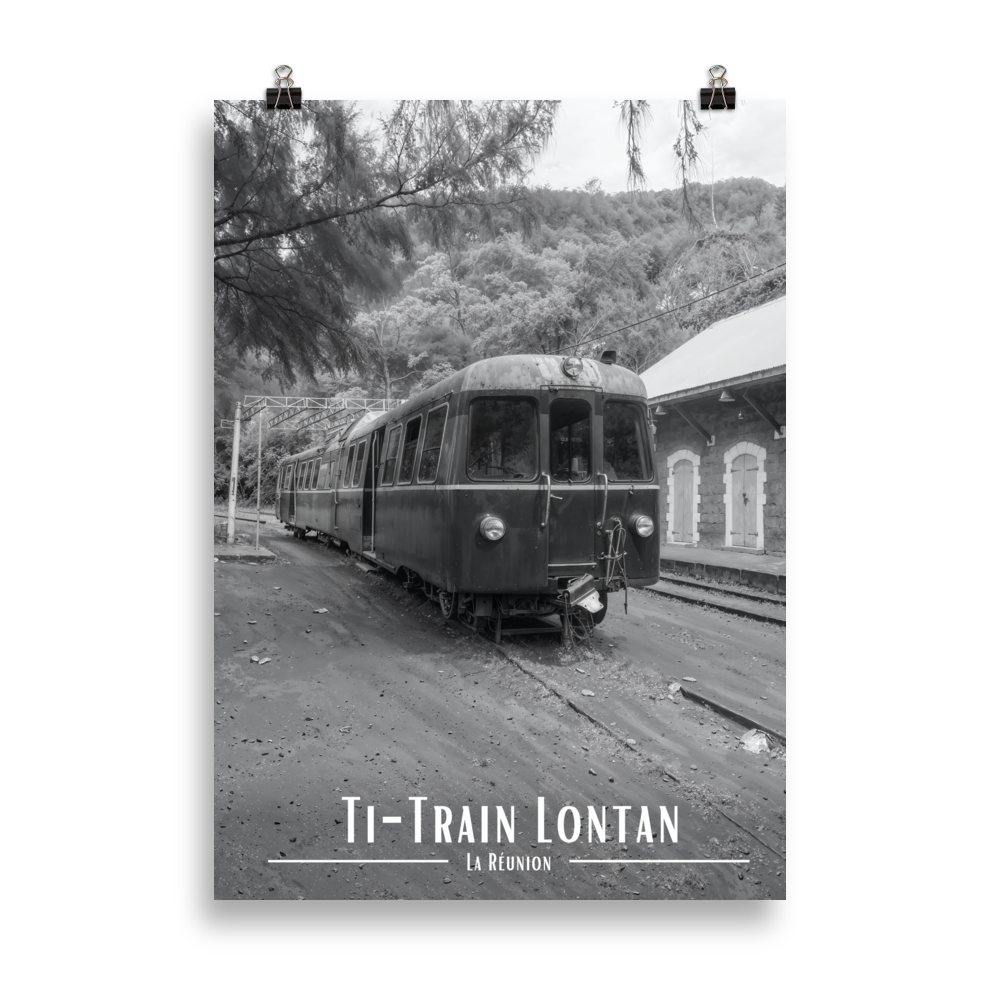 Affiche de La Réunion Ti-Train Lontan Noir & Blanc 50 × 70 cm / Sans Cadre - Univile