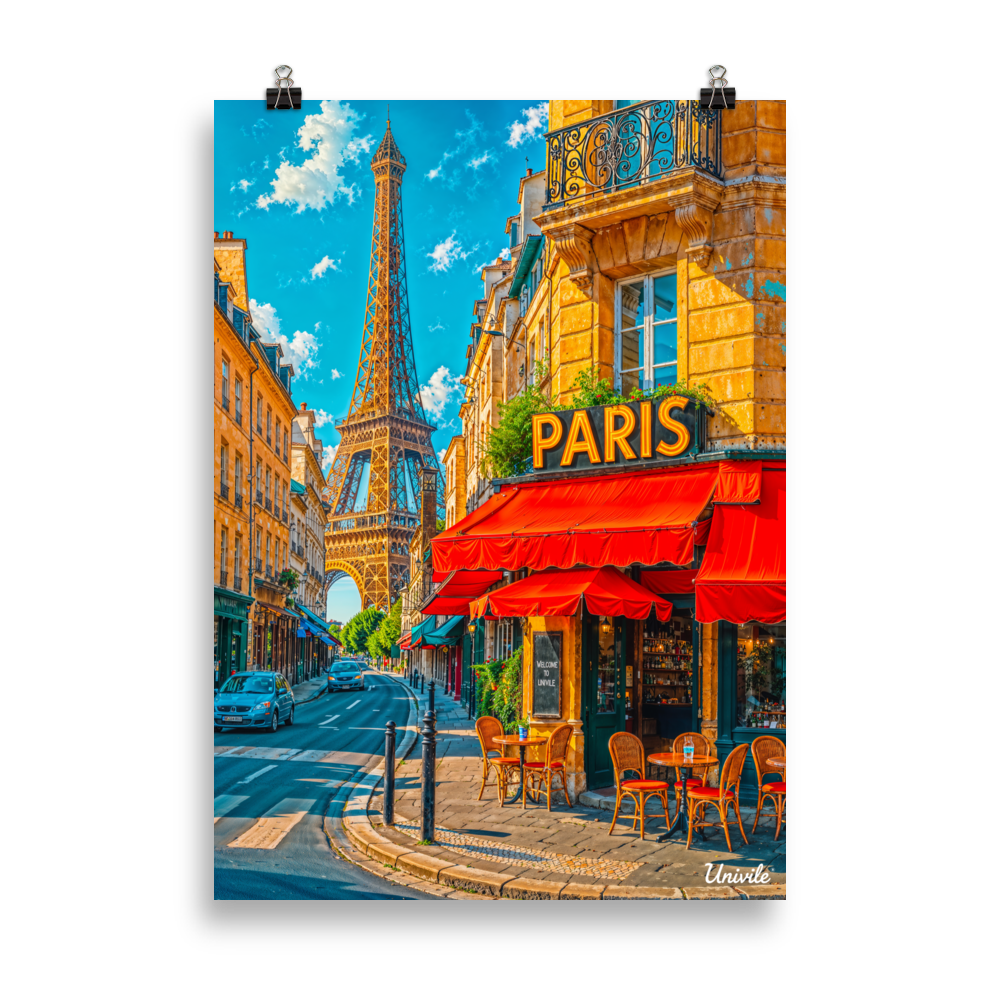 Affiche de Paris Café & Tour Eiffel 50 × 70 cm / Sans Cadre - Univile