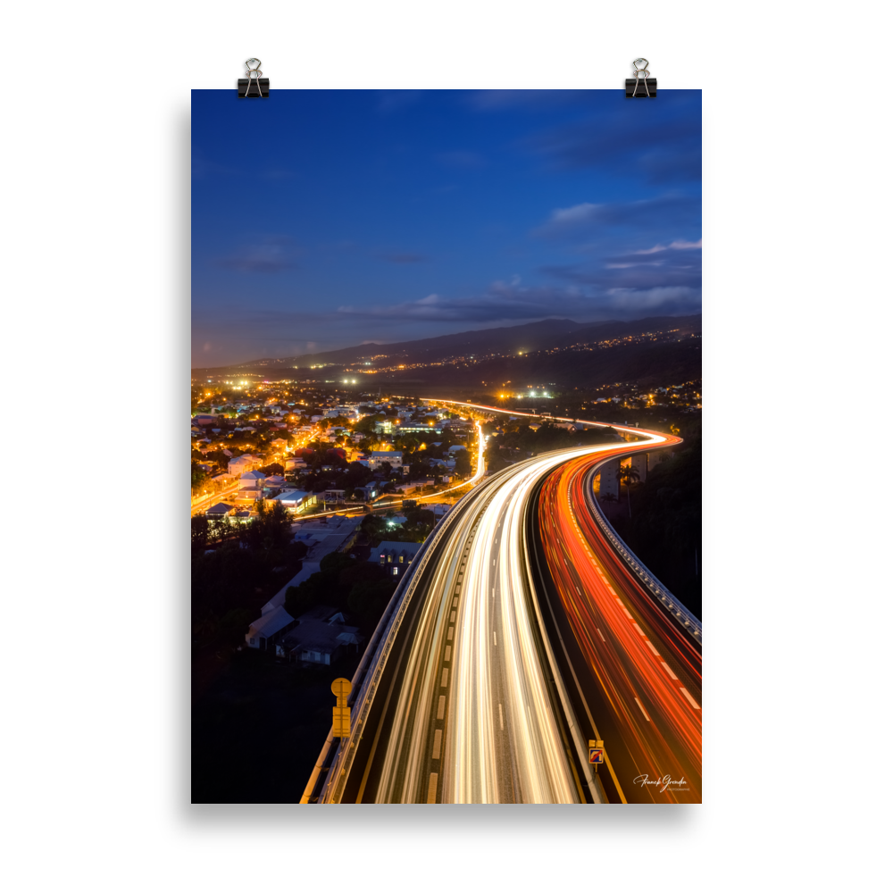 Affiche de La Réunion La Route des Tamarins de Nuit 50 × 70 cm / Sans cadre - photographie Franck Grondin