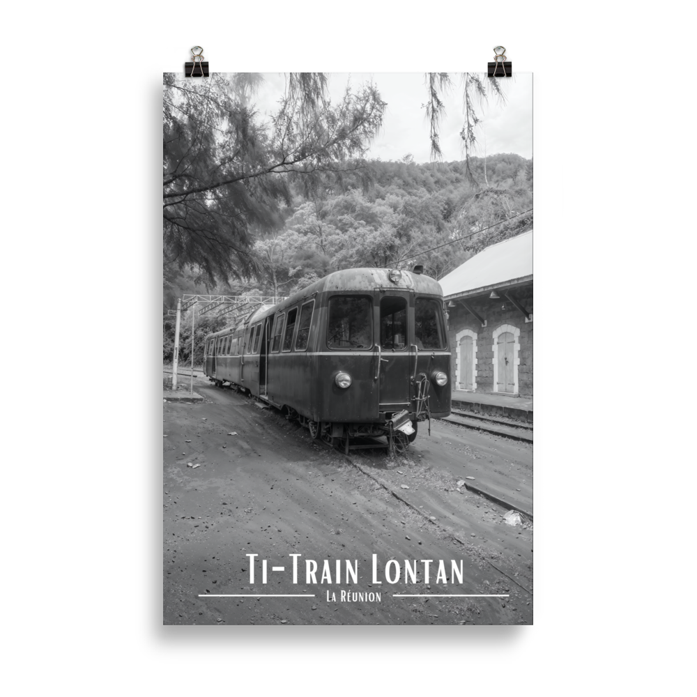Affiche de La Réunion Ti-Train Lontan Noir & Blanc 61 × 91 cm / Sans Cadre - Univile