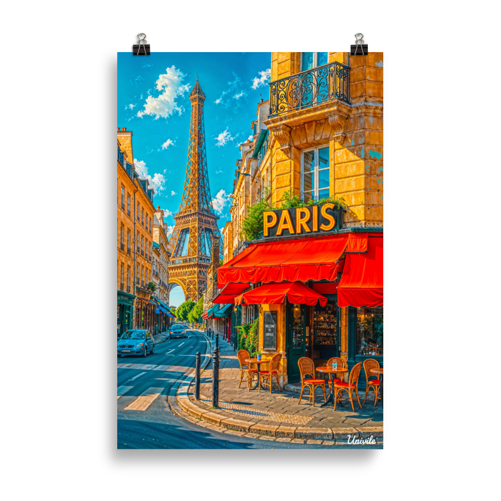 Affiche de Paris Café & Tour Eiffel 61 × 91 cm / Sans Cadre - Univile